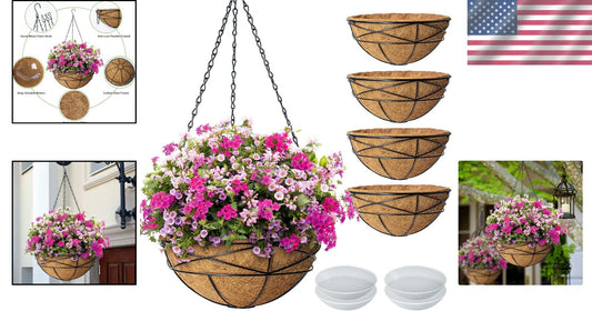 Weatherproof 4 Pack 14" Hanging Baskets with Coco Liner - Ideal for Outdoors