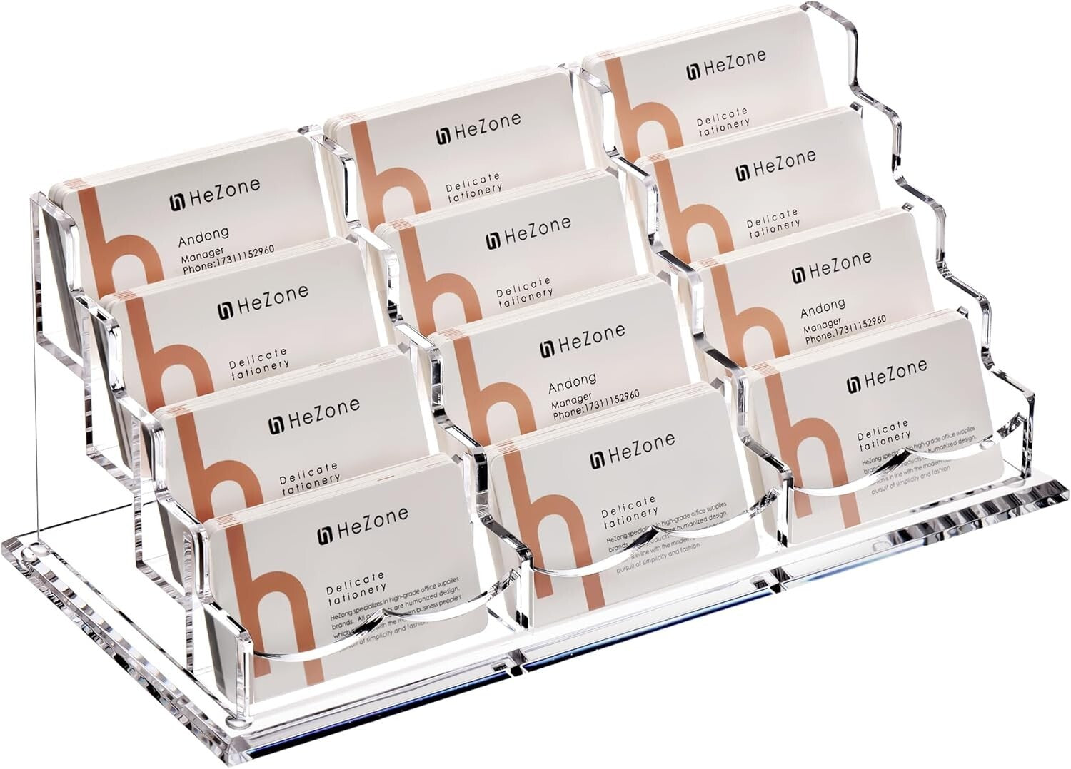 Elegant 12-Slot Acrylic Business Card Holder - Displays 600 Cards on Your Desk