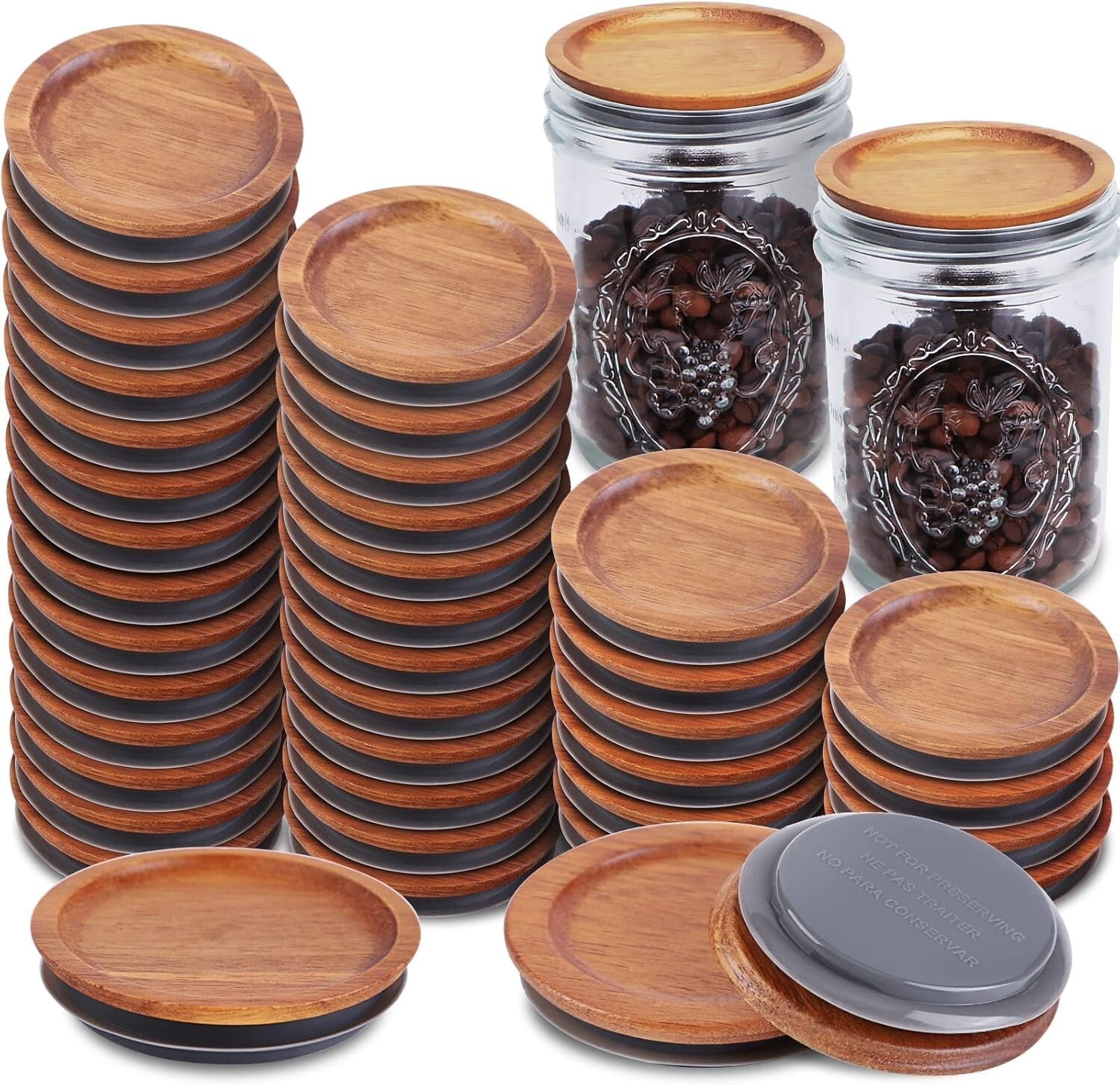 Elegant 36-Piece Acacia Wooden Lids for Wide Mouth Mason Jars - Airtight Seal