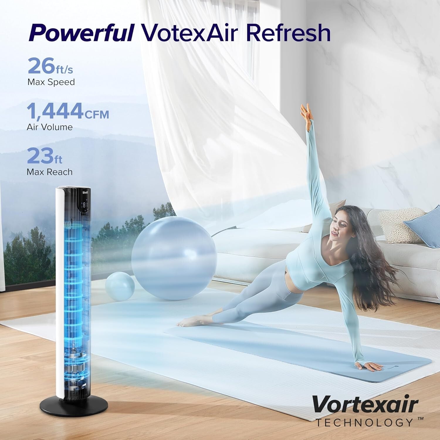 26ft/s Smart Tower Fan - Wi-Fi Enabled with Remote Control & App Integration