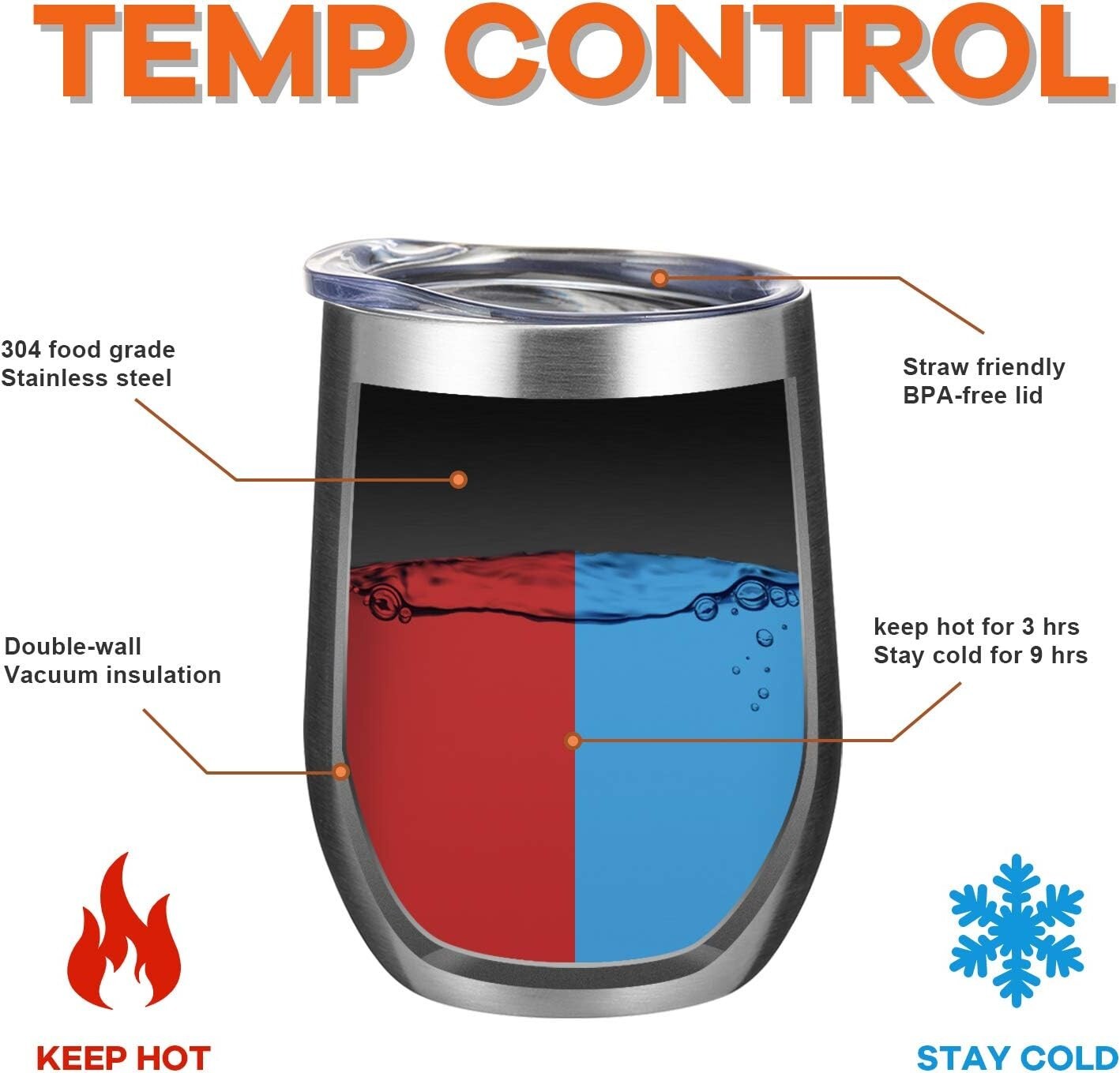 Durable 12oz Silver Stemless Wine Tumblers - Double Wall Insulation, 8 Count