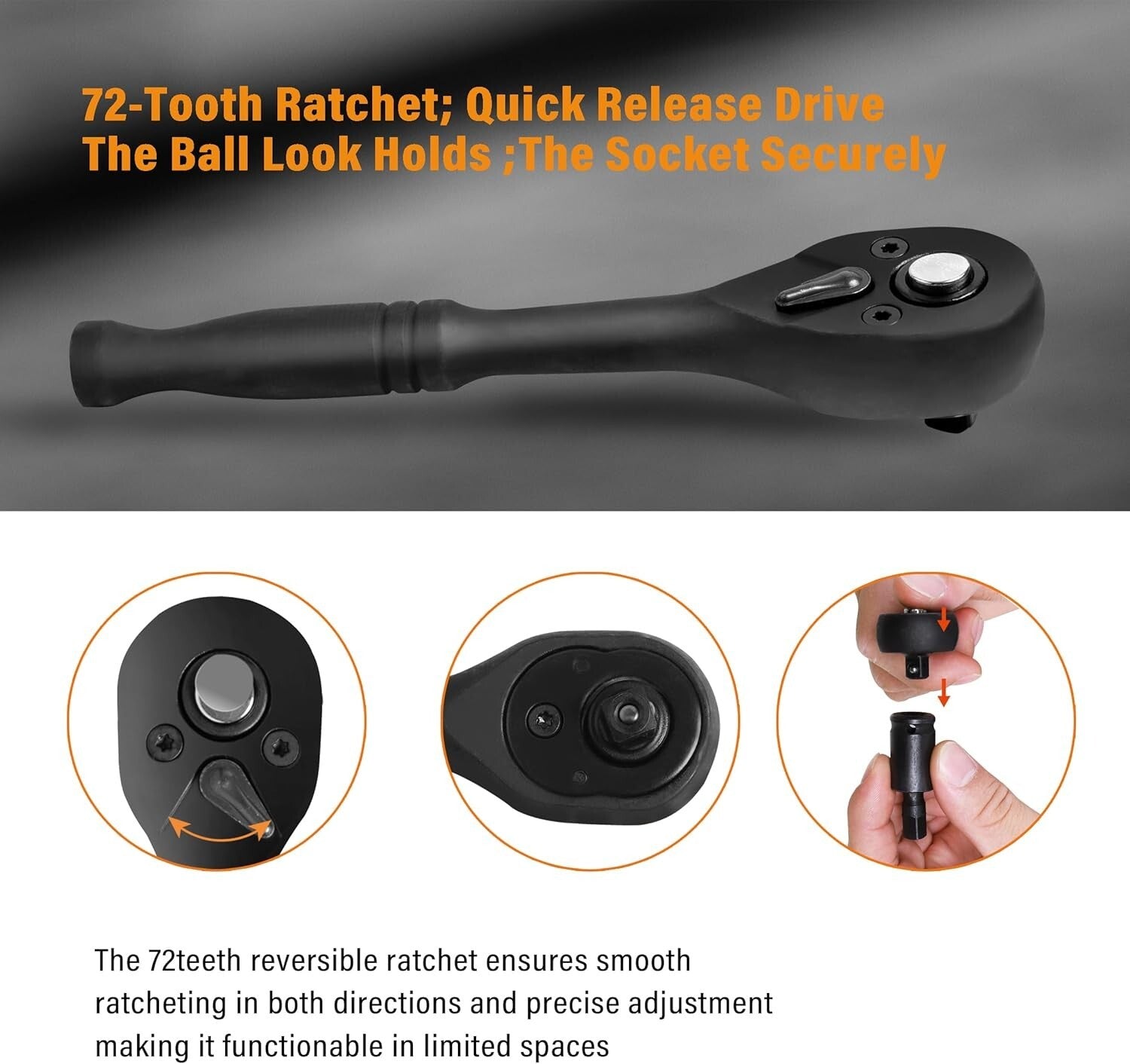 Durable 72-Tooth Ratchet and 52 PCS Impact Socket Set - Organized Storage Kit