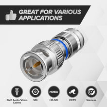Load image into Gallery viewer, 100 Pack Male BNC Compression Connectors - Easy Install for Security Systems