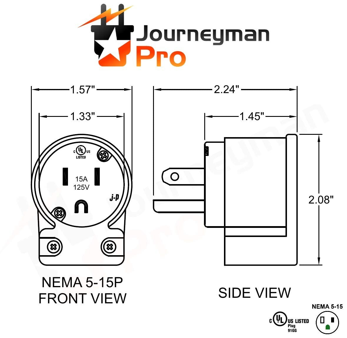 15 Amp Right Angle NEMA 5-15P Plug Connectors for Generators - 10 Pack