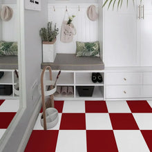 Load image into Gallery viewer, Versatile Red &amp; White Peel and Stick Floor Tiles - 30 Durable Vinyl Pieces