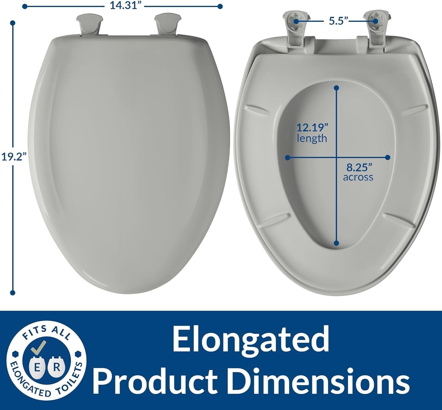 Elongated Slow Close Toilet Seat in Black - Durable Plastic with Whisper Close