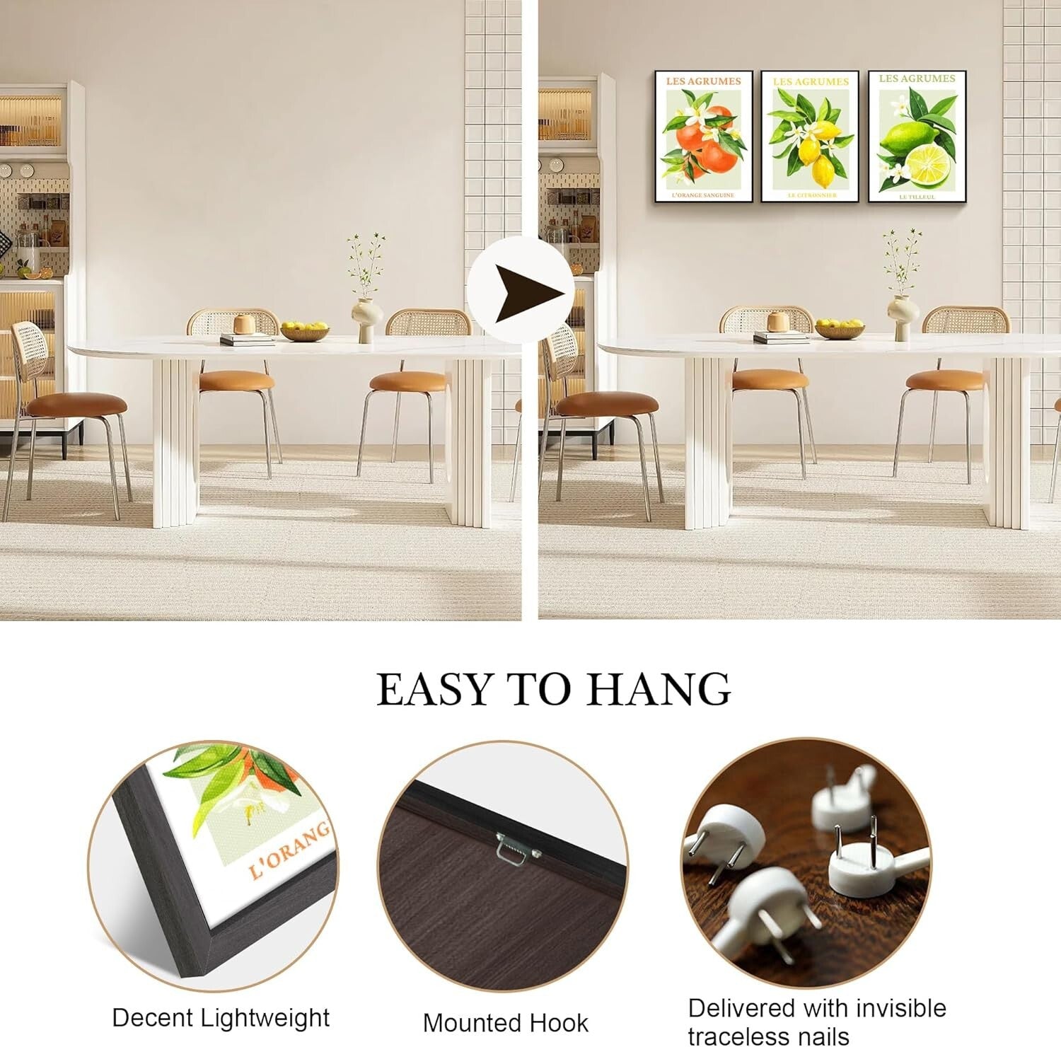 Framed Citrus Fruit Wall Art Set - Refreshing Lemon Prints for Dining Rooms