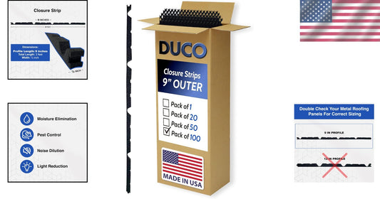 Interlocking 9" Foam Closure Strips for Metal Roofing - 100 Pack, Easy Install