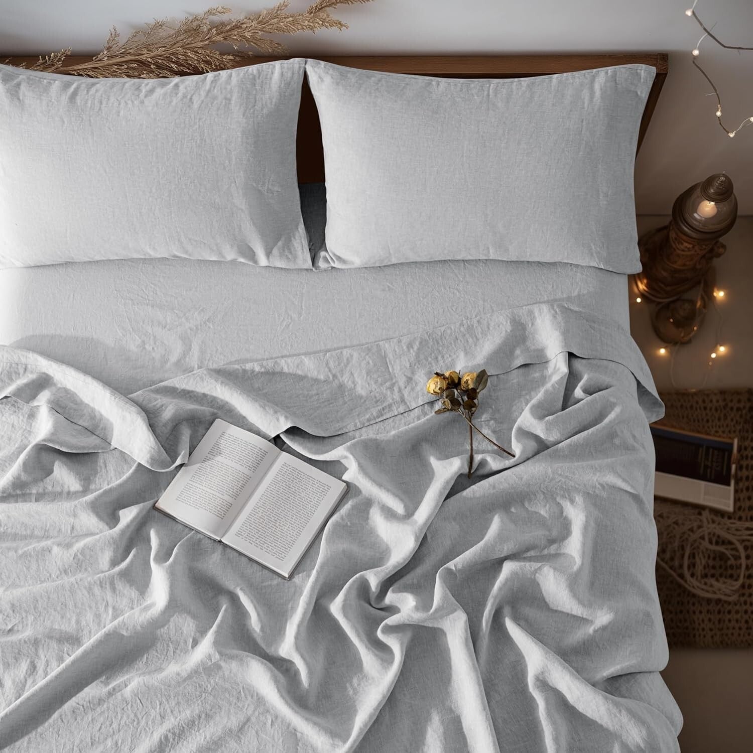 Breathable 100% Linen Bed Sheets Set, Full Size, Deep Pocket, All Season Comfort