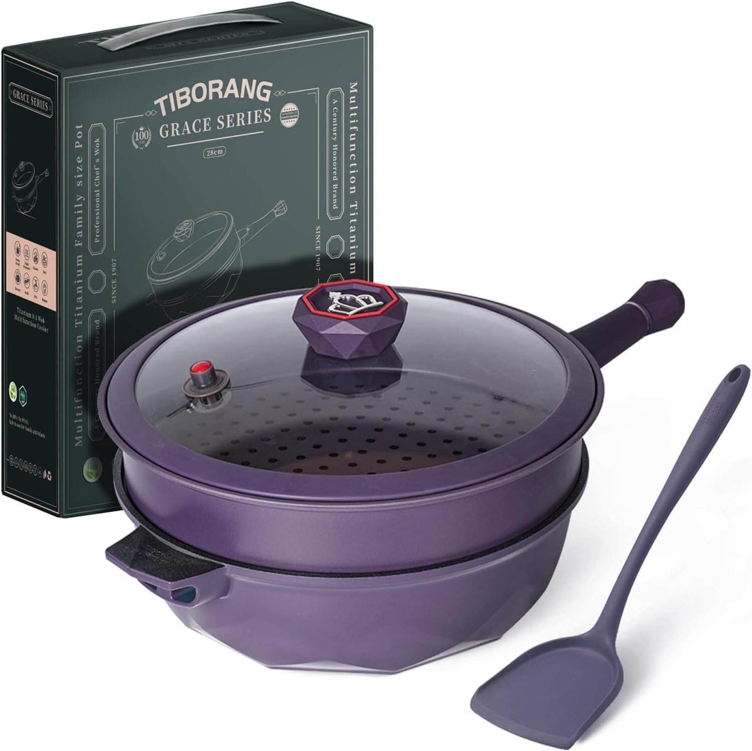 Stylish 8-in-1 5Qt Nonstick Skillet - Purple, Detachable Handle, Induction Ready