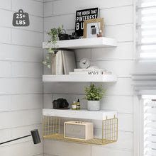 Load image into Gallery viewer, Gold and White Over Toilet Floating Shelves - 3-Piece Bathroom Organizer Set