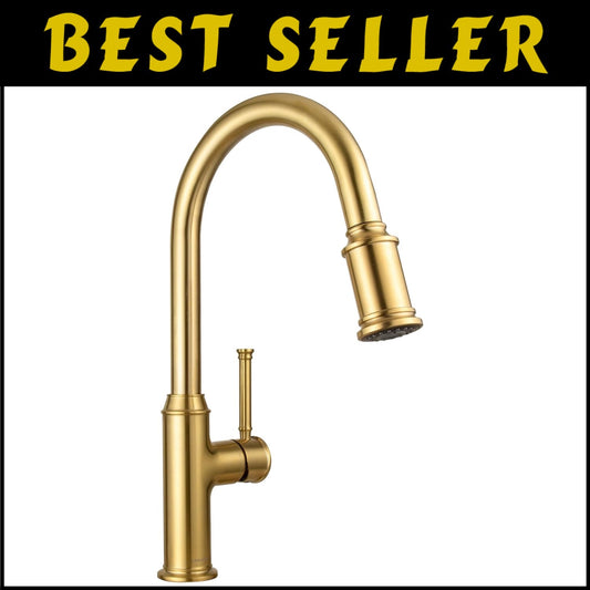 High Arc Brushed Bronze Kitchen Faucet with Dual Function Sprayer and Deck Plate