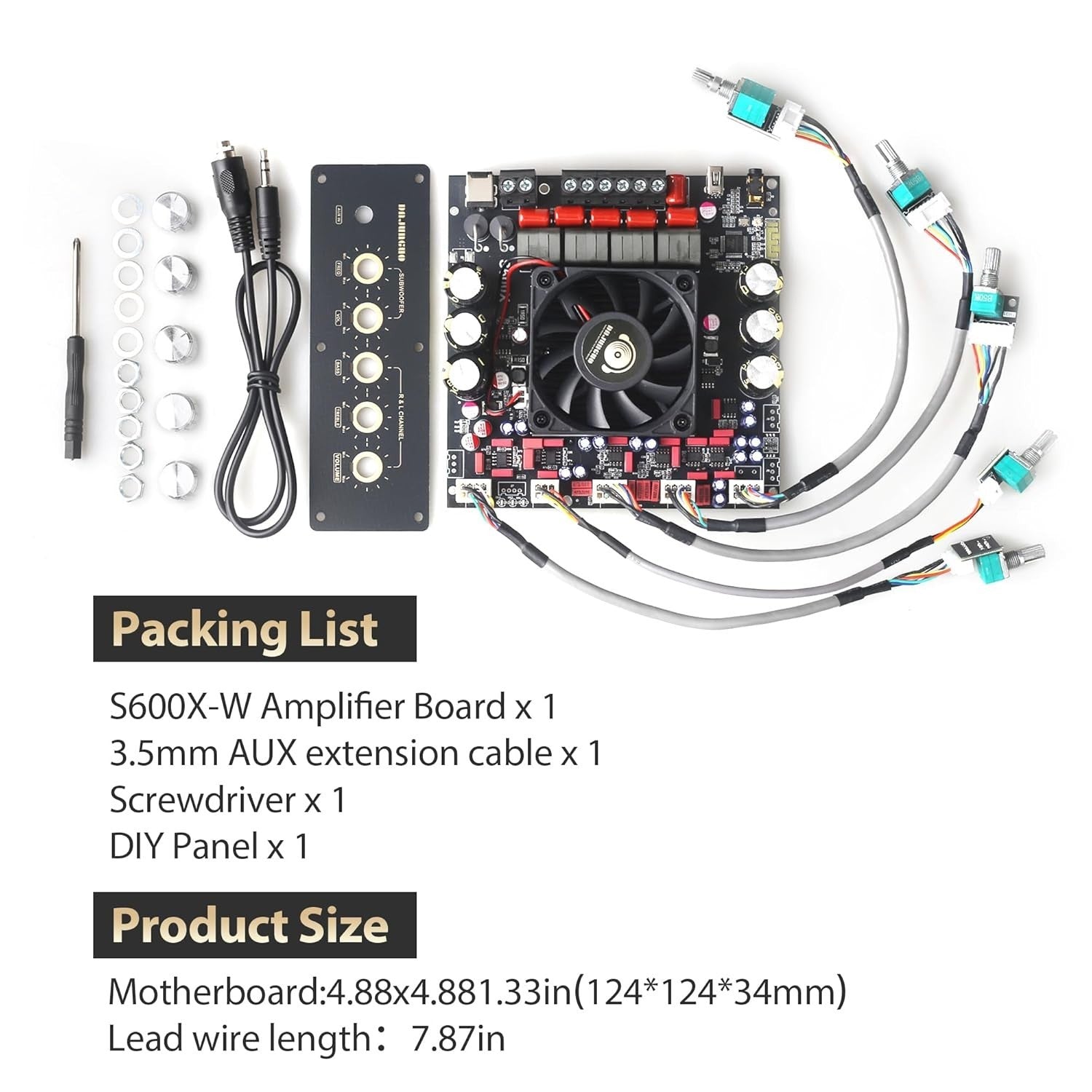 Dual Chip 2.1 Channel Amplifier Board with Multiple Inputs - 1200W Power