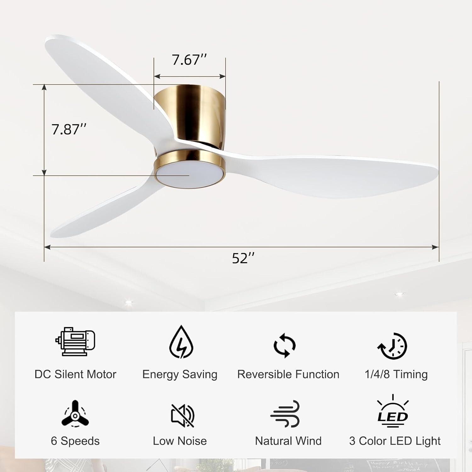 Remote-Controlled 52-Inch Ceiling Fan with Dimmable Lights - Ideal for Bedrooms