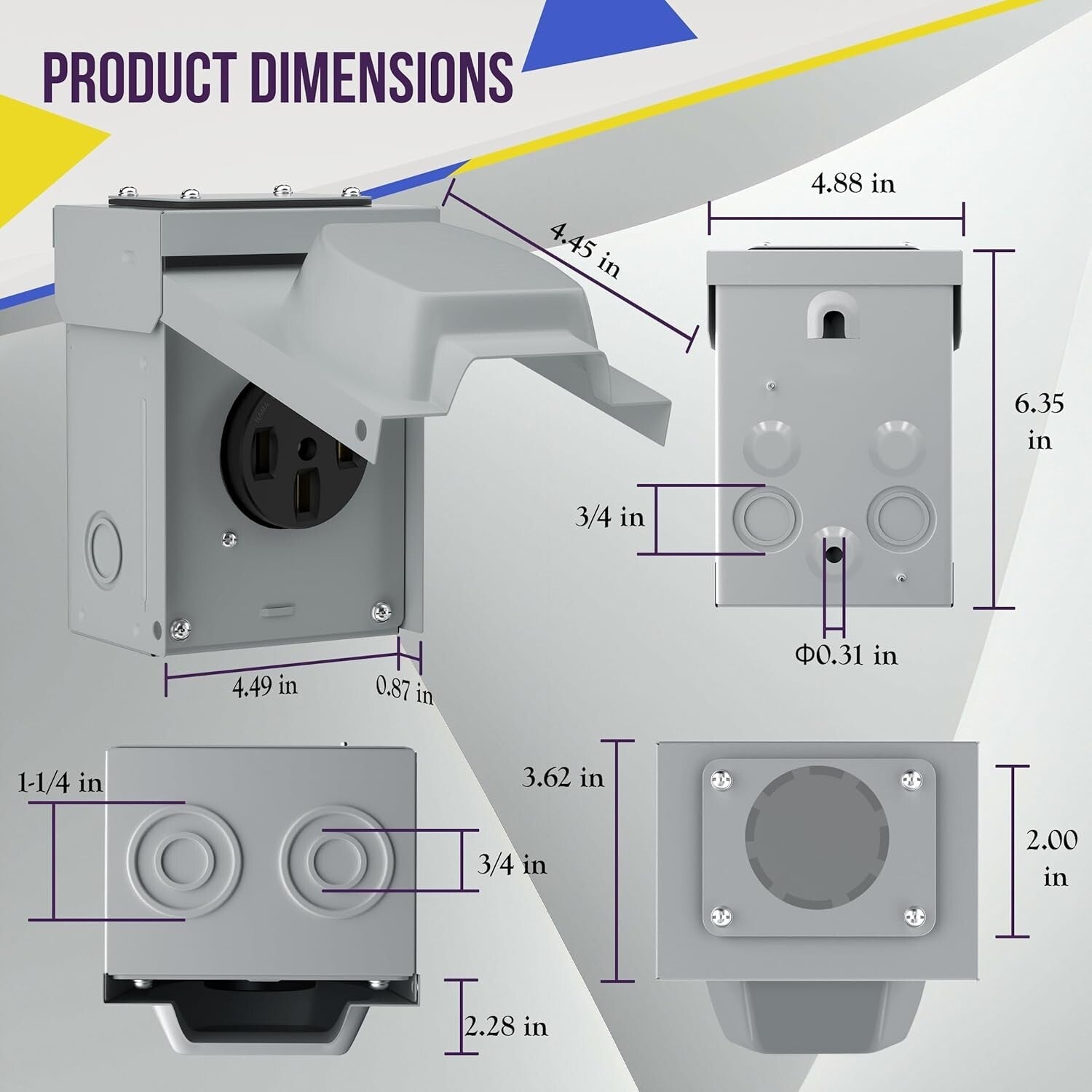 50 Amp Weatherproof NEMA 14-50R Lockable RV Power Outlet Box for Outdoor Use