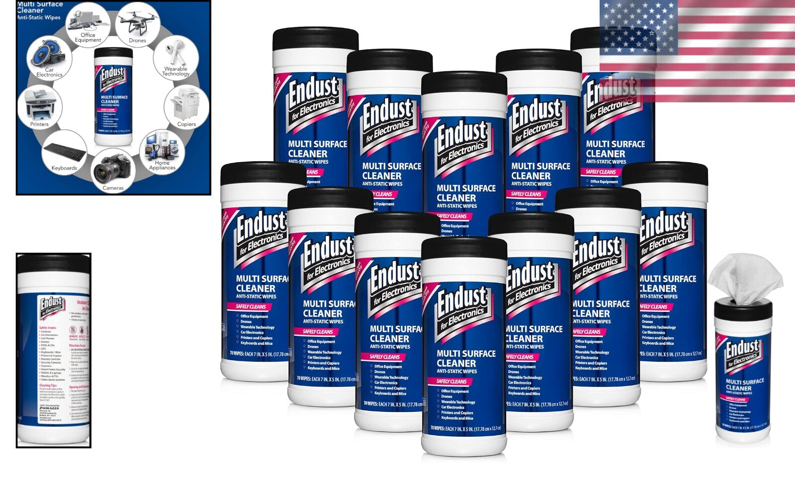 Anti-Static Electronics Cleaning Wipes - 70 Pre-Moistened Wipes - Non-Toxic