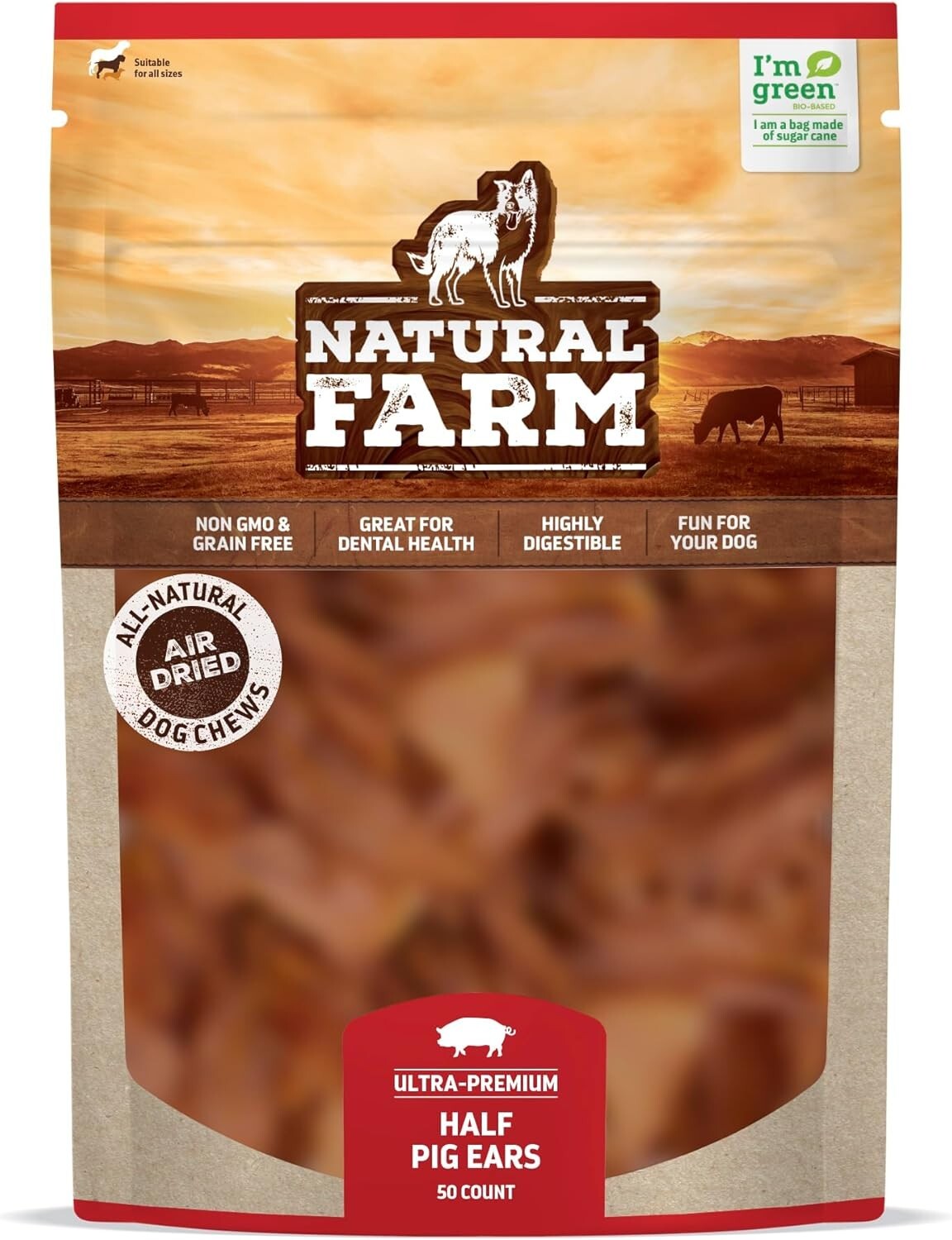 Long-Lasting Natural Pig Ears for Dogs - 50-Pack for Chewing & Dental Care