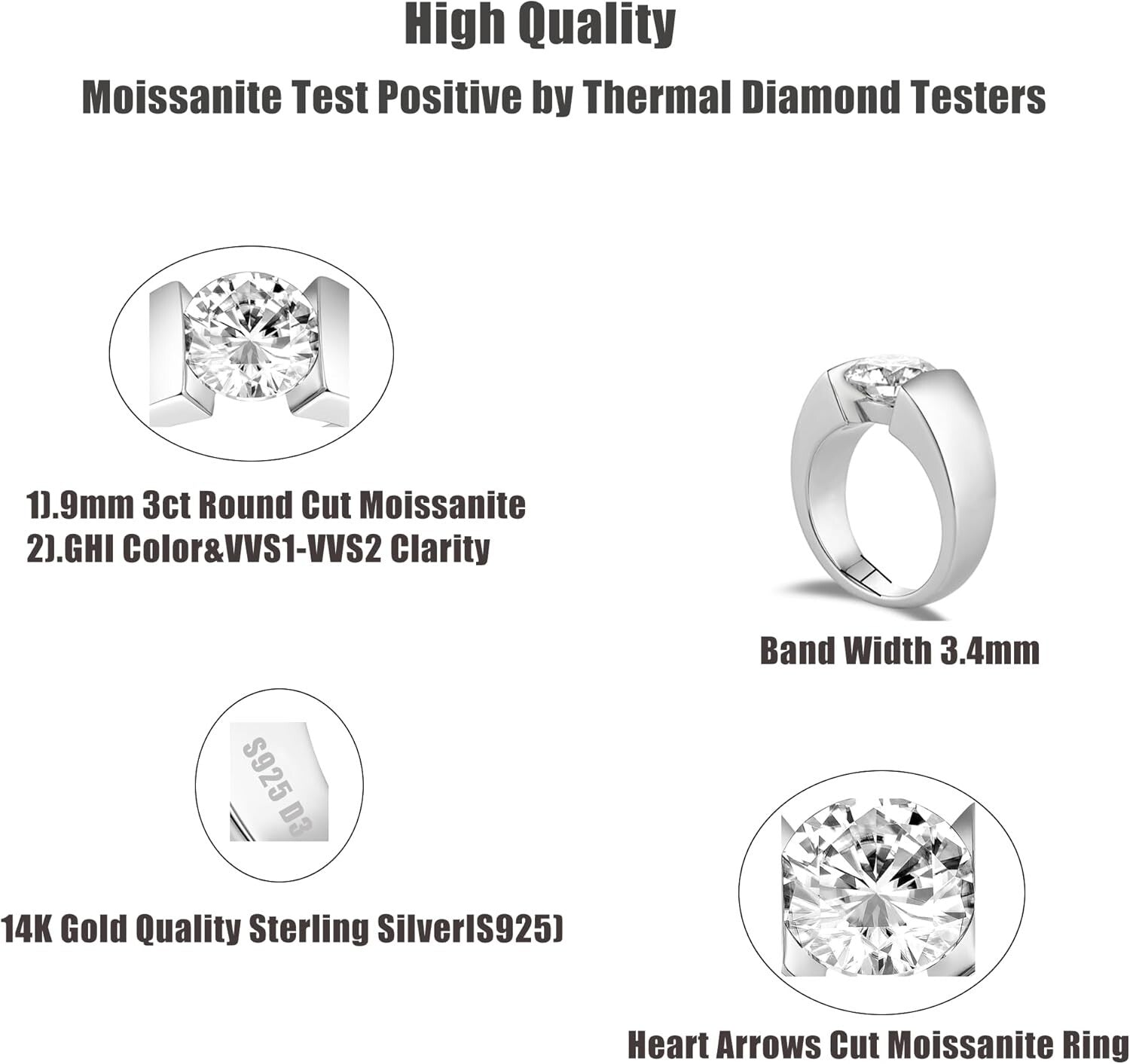 Lab-Grown Moissanite Engagement Ring - Sparkling 3ct Heart Cut, 14k Gold Accent