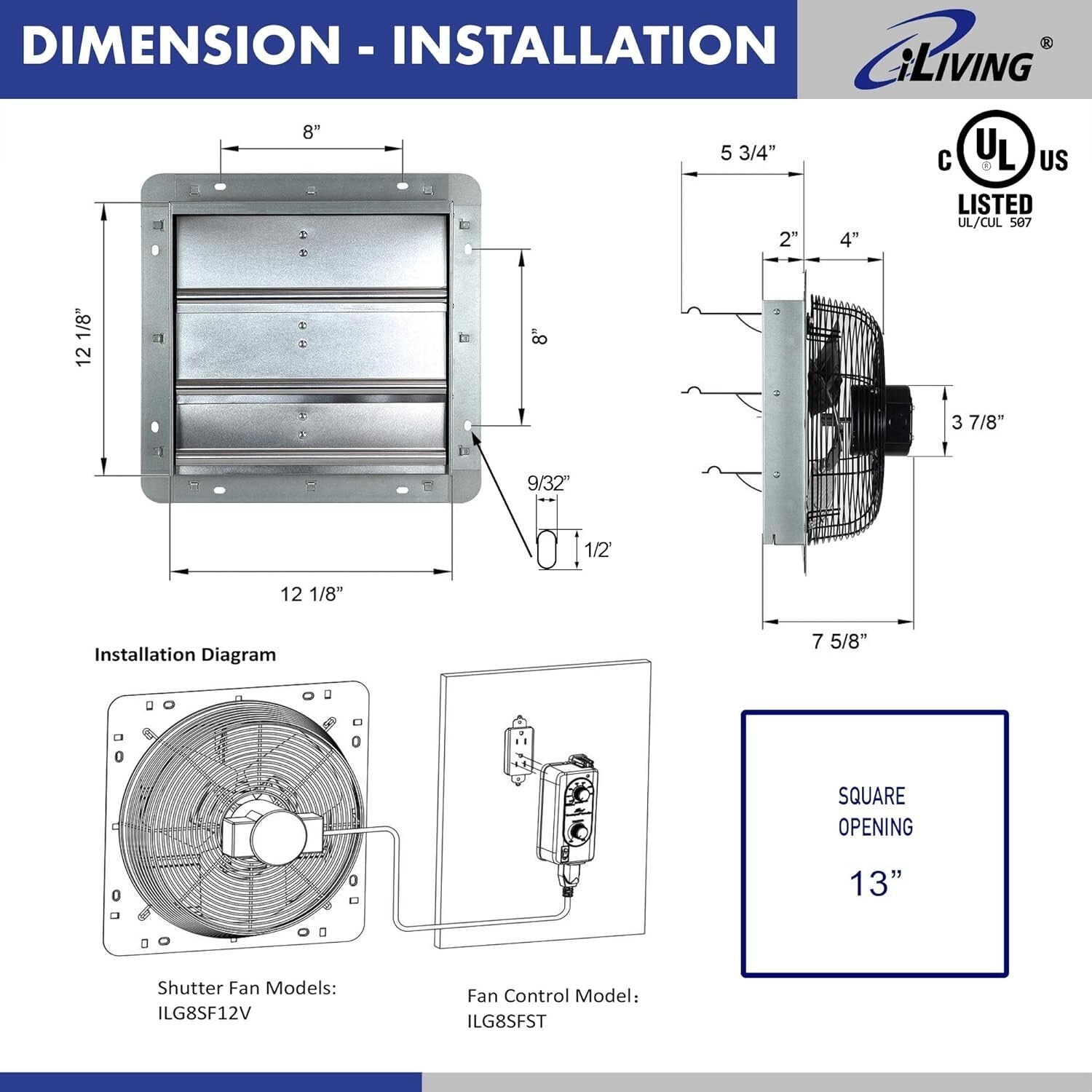 High Efficiency 960 CFM Wall Mounted Exhaust Fan with Thermostat & Speed Control