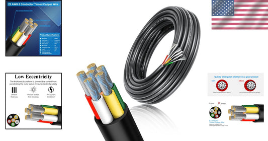 100FT 22 Gauge 6 Conductor Low Voltage Tinned Copper Wire - Ultimate Flexibility