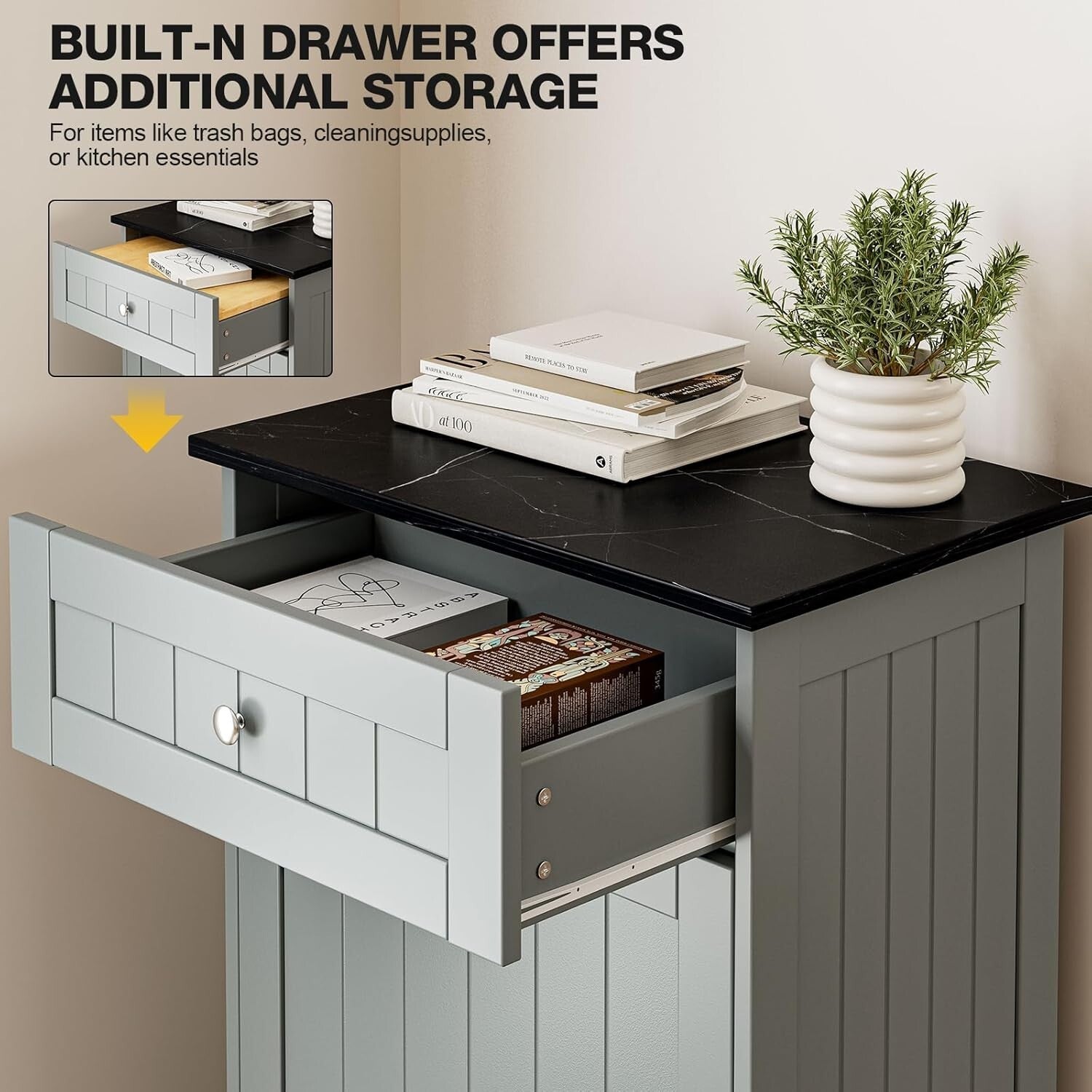 Elegant 10-Gallon Freestanding Wood Recycling Storage & Trash Cabinet in Gray