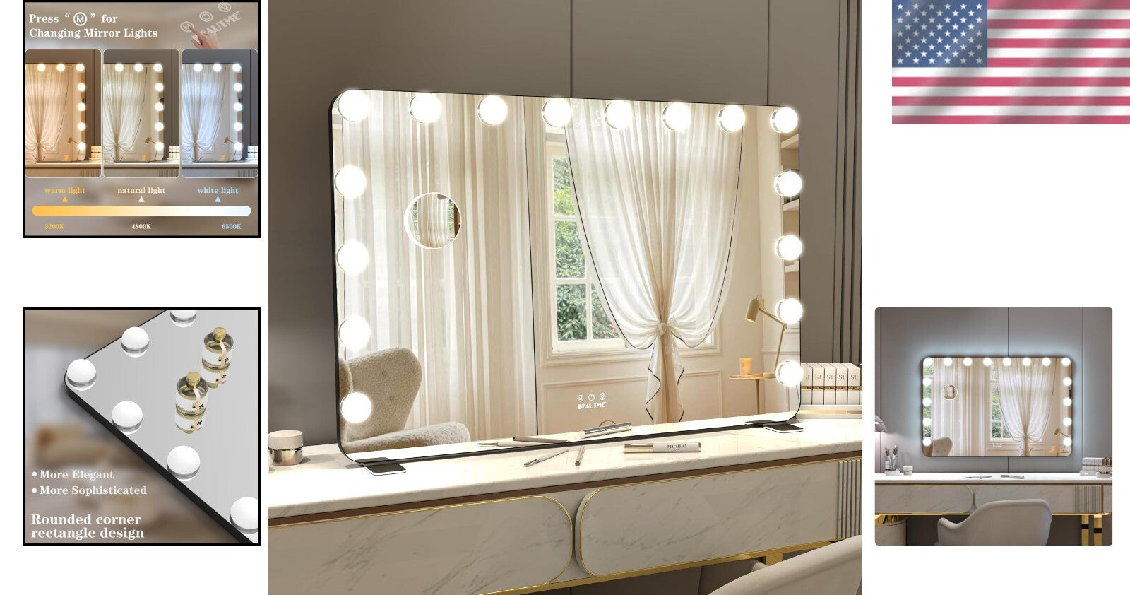 Elegant Lighted Vanity Mirror 36"x24" - 3 Lighting Modes, Touch Control & Memory