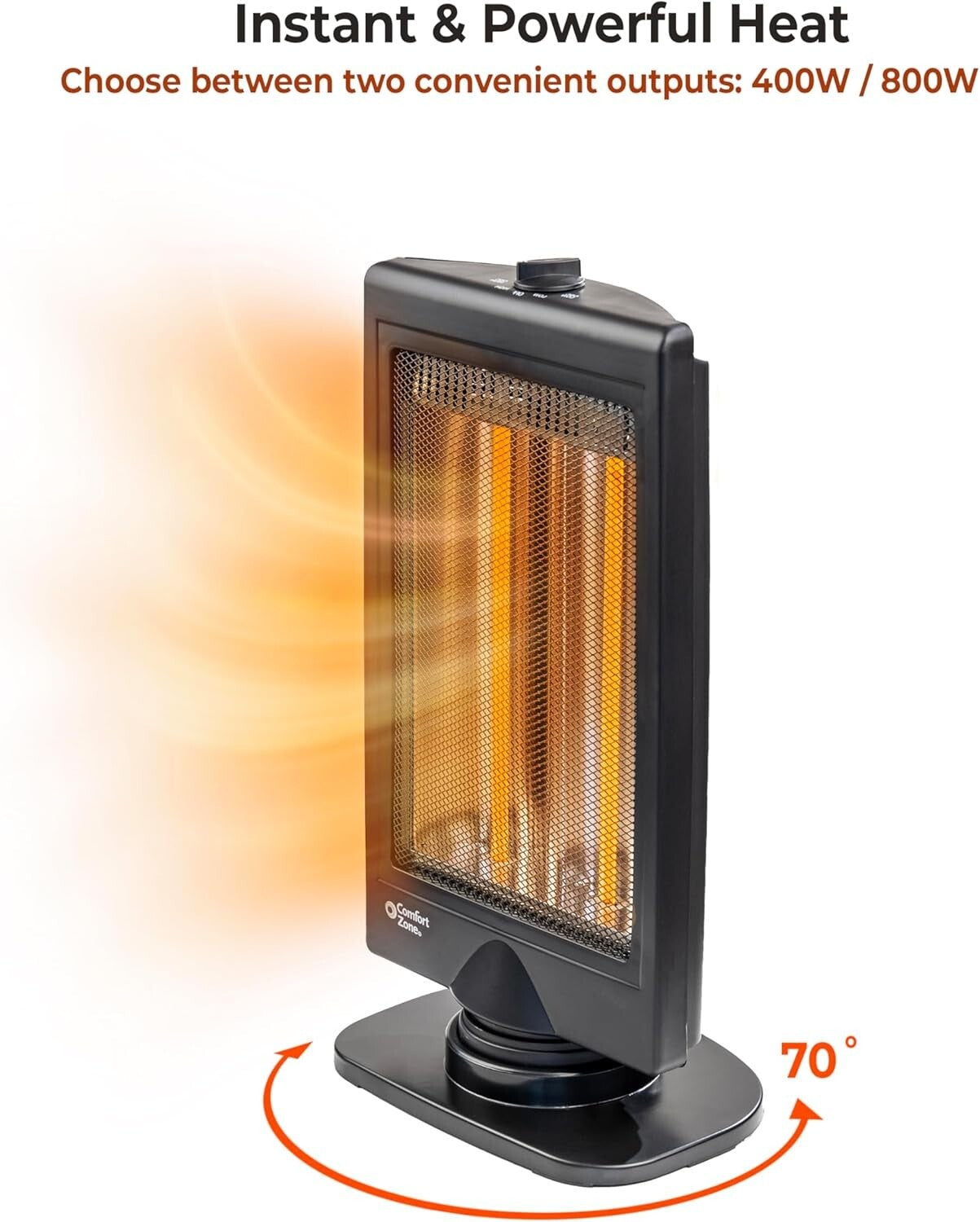 Sleek 800W Halogen Space Heater with Adjustable Tilt and Overheat Protection