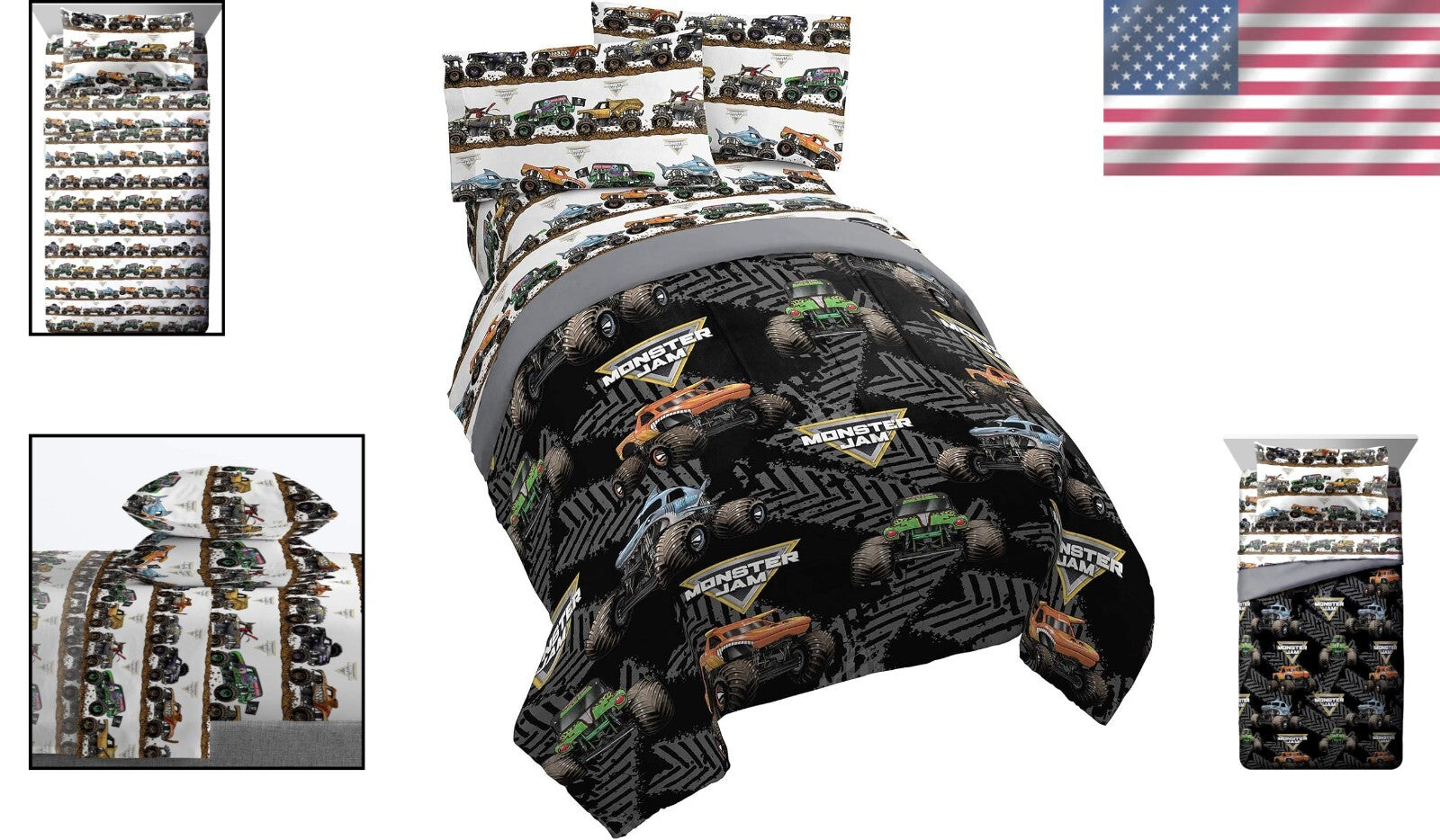 Exciting Monster Truck Full Bed Set - Comforter & Sheets for Kids’ Rooms