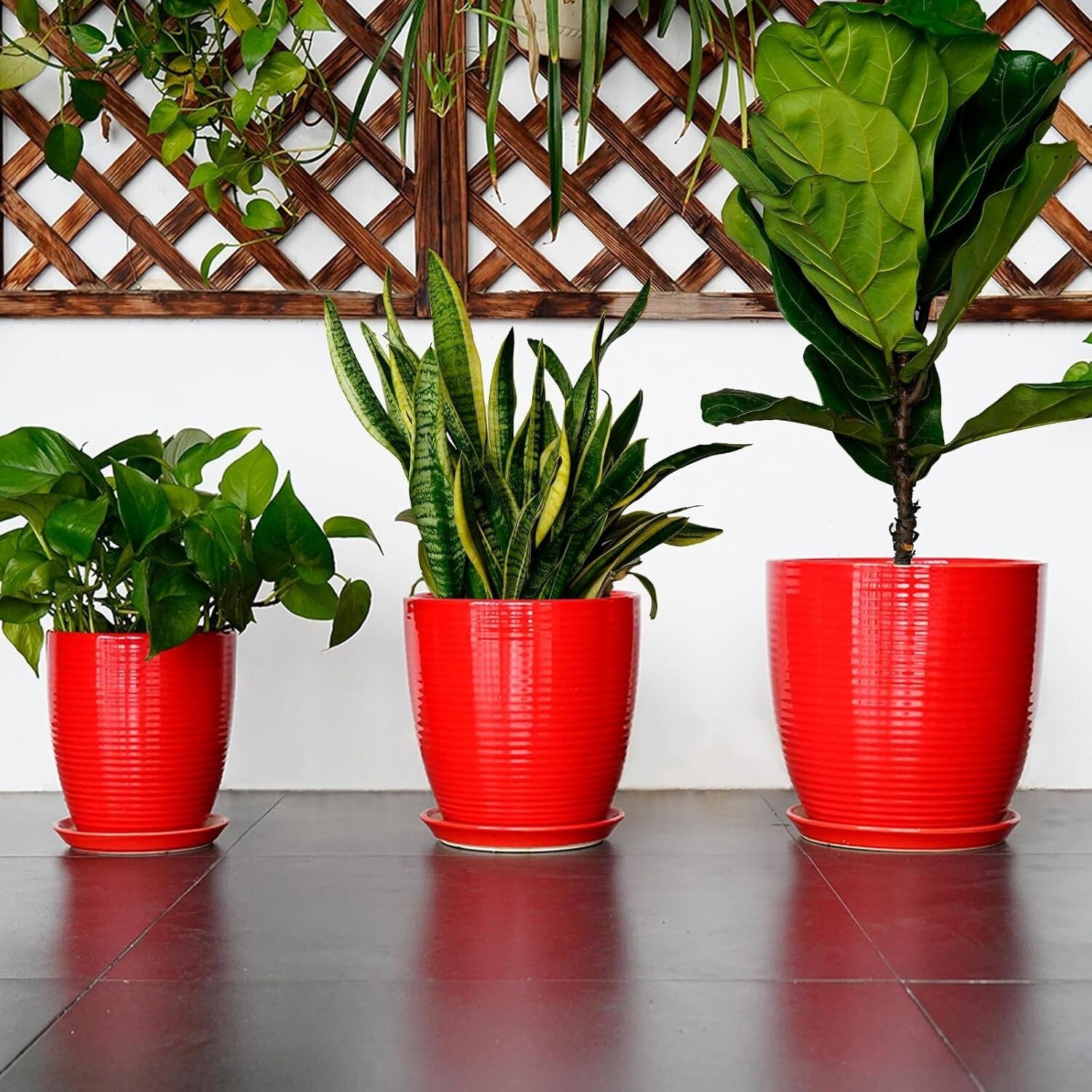 Stylish Round Red Ceramic Planter 10 Inch - Perfect for Flowers & Gifts