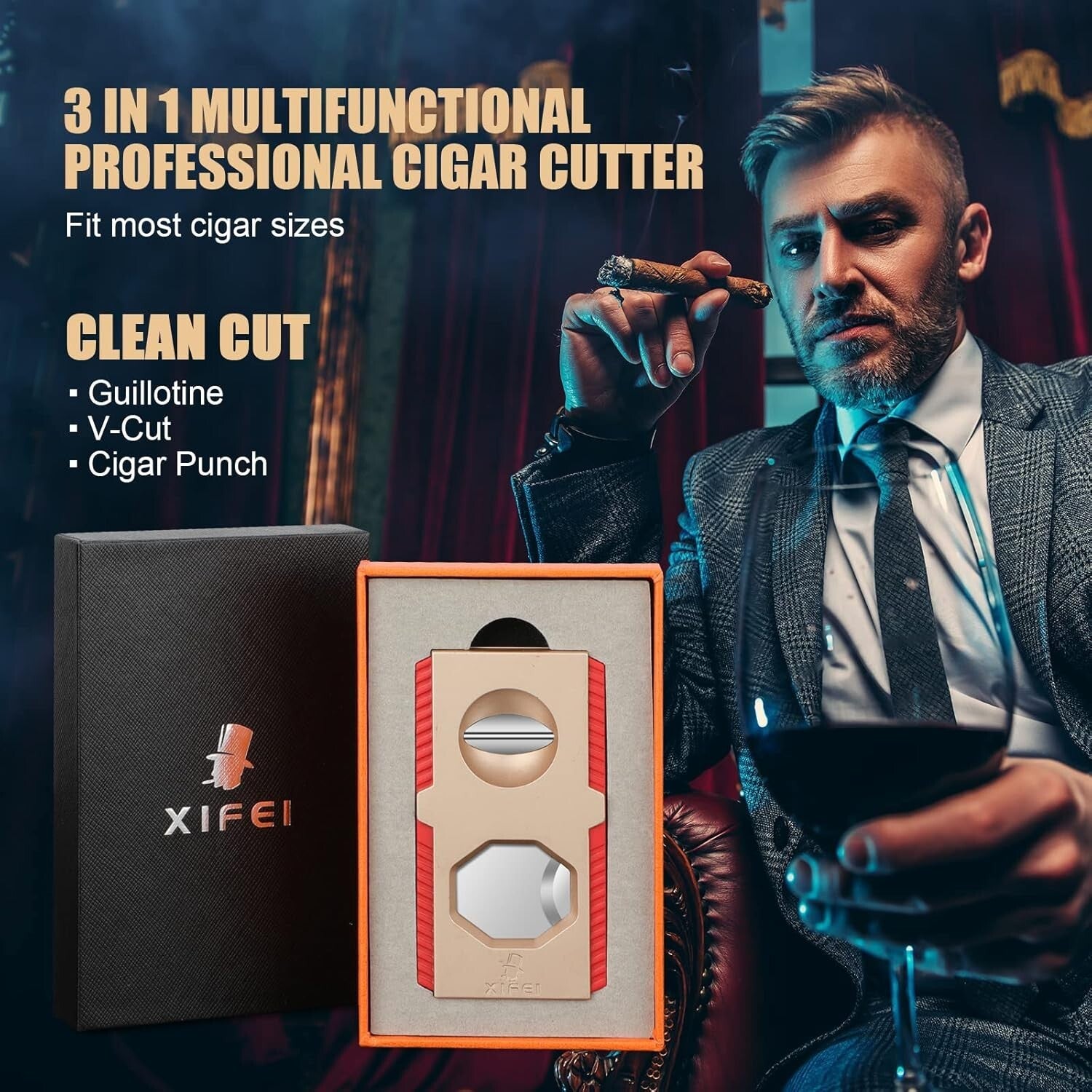 Ergonomic Cigar Cutter & Punch - Precision V-Cut & Straight Cut for Collectors