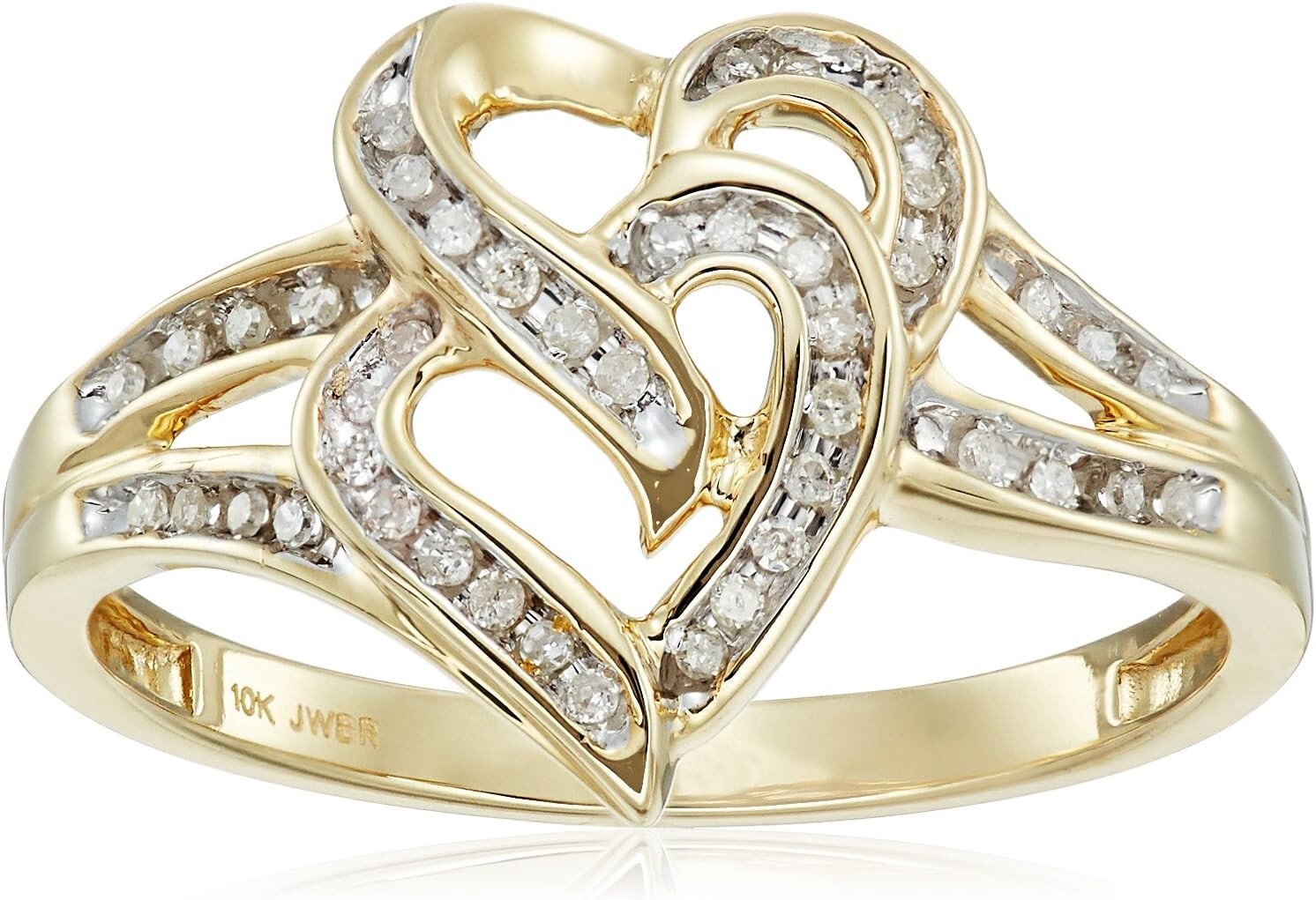 Romantic 10K Gold Two Hearts Diamond Ring for Women - 1/10 cttw Brilliance