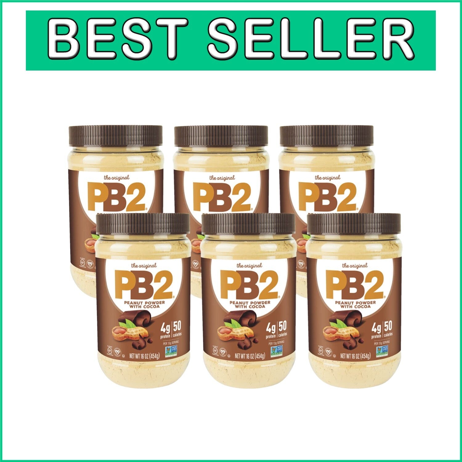 Delicious Chocolate Peanut Butter Powder, 6 Jars of 16 oz - Healthier Snacking