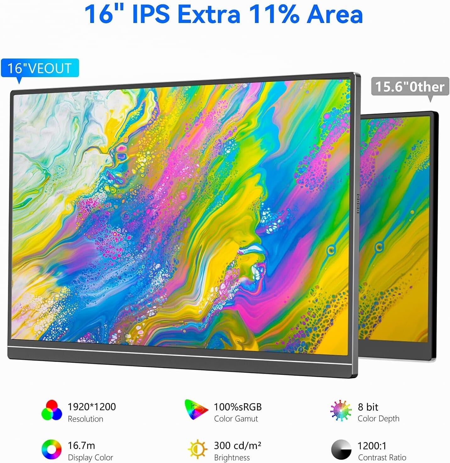 Ultra-Slim 16-Inch Portable Monitor with Kickstand - Ideal for Work and Travel