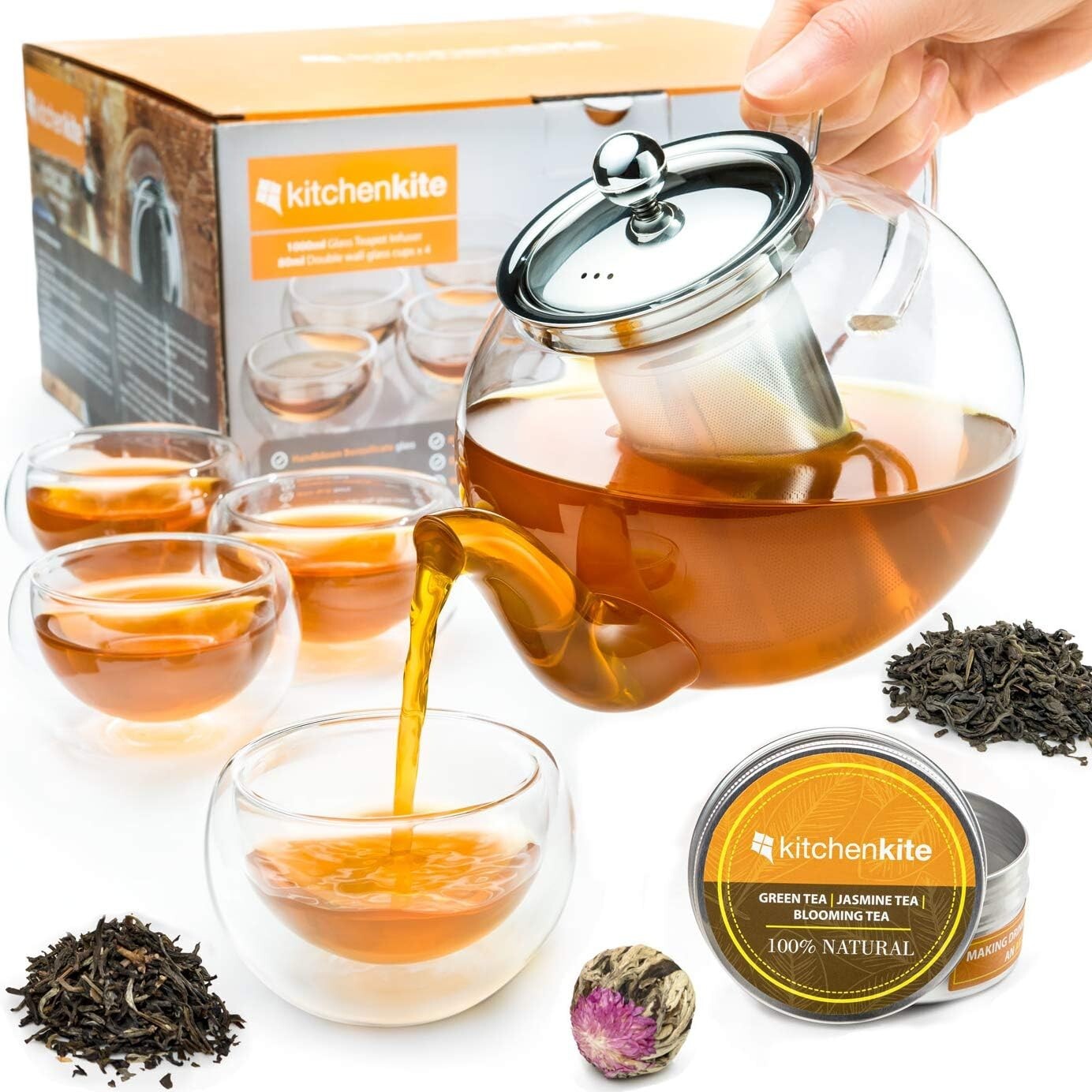 Microwave Safe Borosilicate Glass Teapot with 4 Teacups - Perfect for Tea Lovers