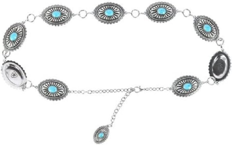 Stylish Silver Concho Belt with Black Center Stones for Modern Western Elegance