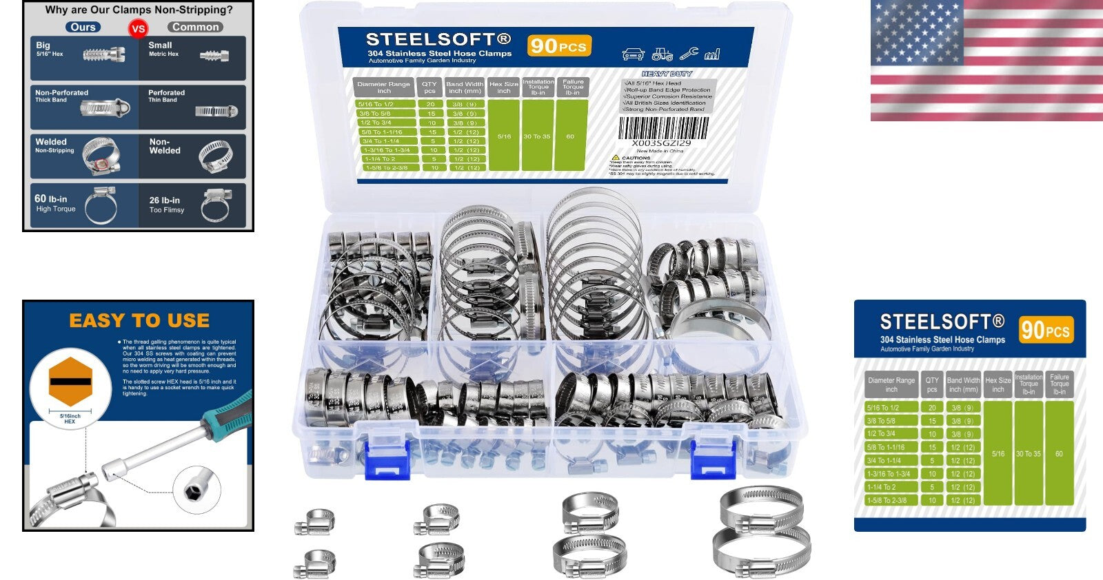 Corrosion-Resistant Adjustable Hose Clamps Set - Heavy Duty 90PC Kit 5/16-2-3/8"