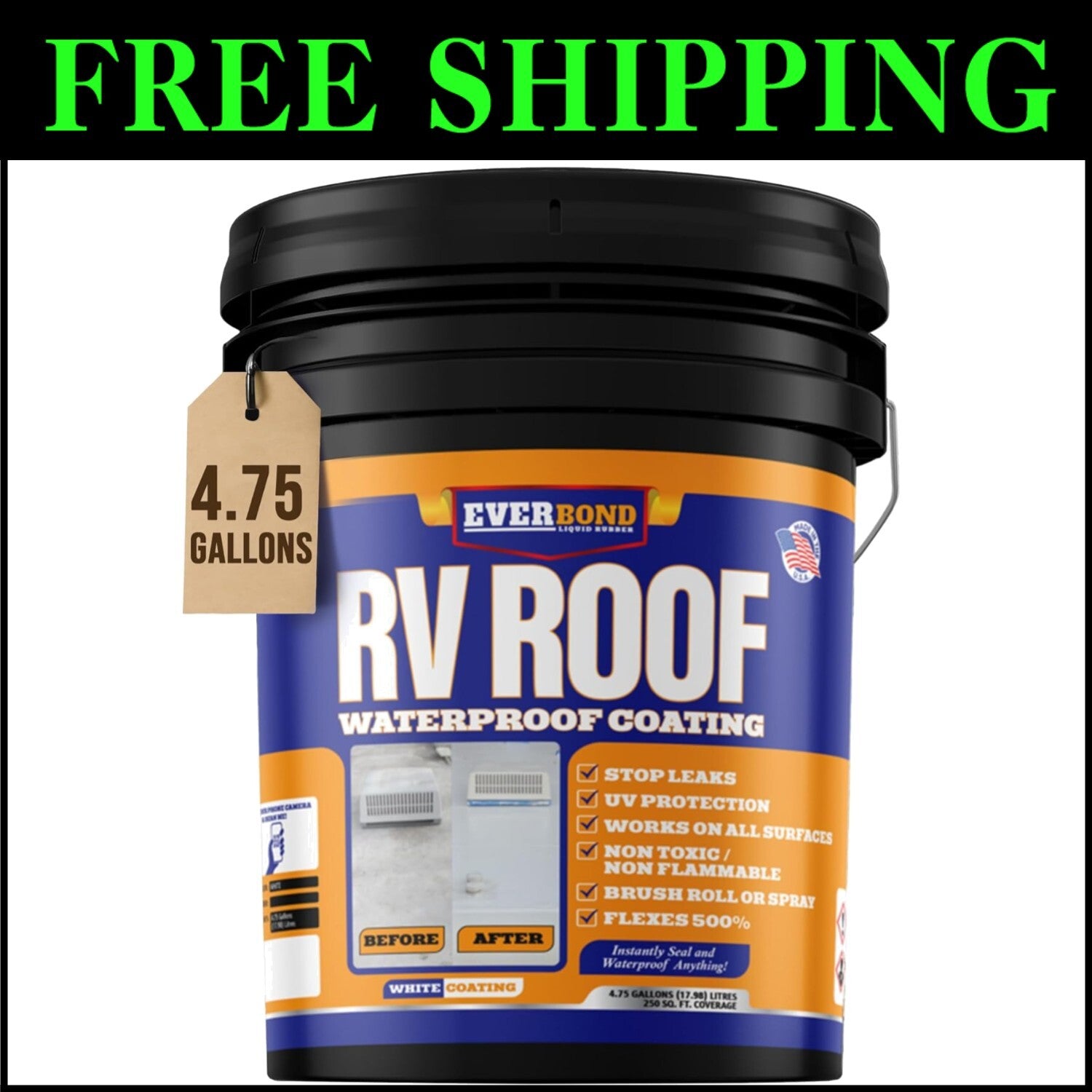 Flexible RV Roof Sealant - 4.75 Gallons of Liquid Rubber for Ultimate Protection