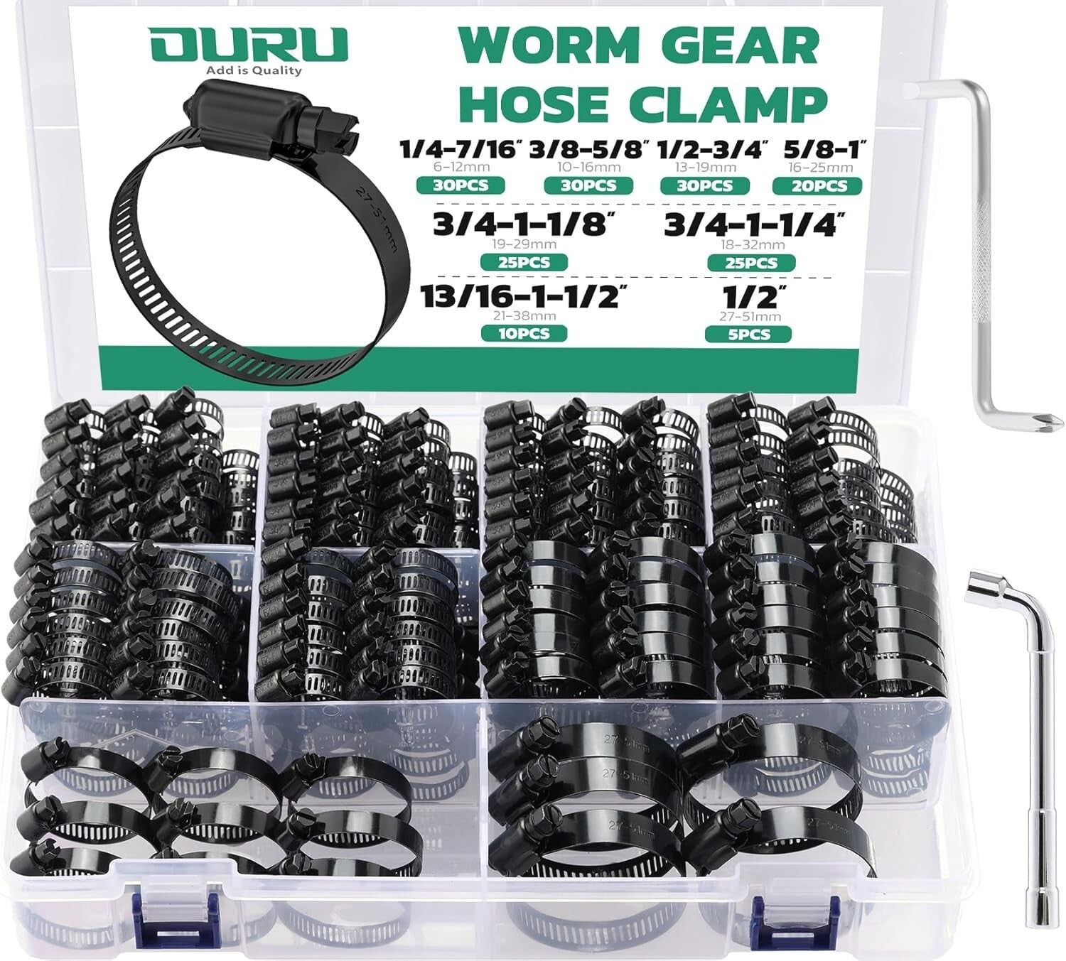 Durable Adjustable Hose Clamps Kit - 1/4" to 2" Black Stainless Steel Collection