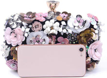 Load image into Gallery viewer, Elegant Evening Clutch with Rhinestone Closure &amp; Floral Detail - Women’s Fashion