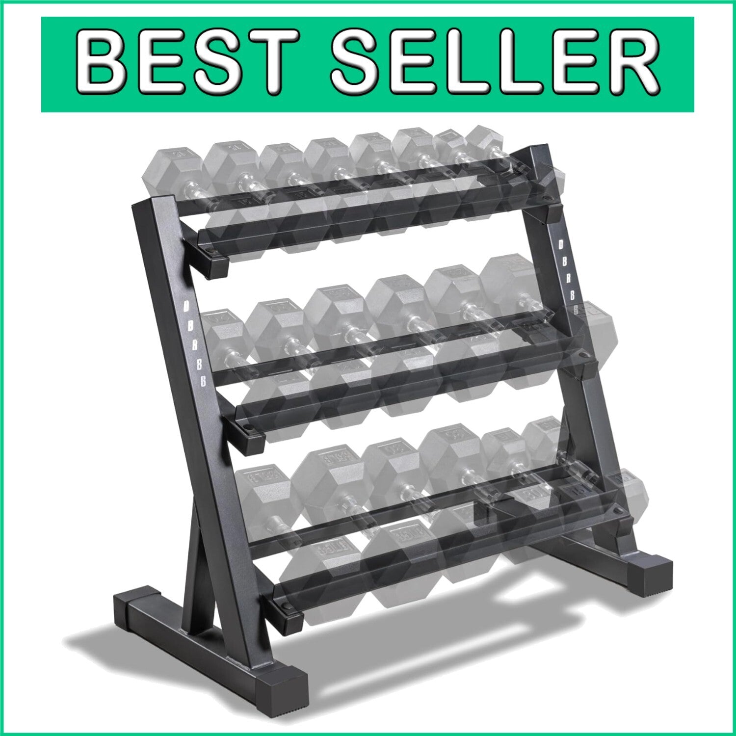 Durable Powder-Coated 3-Tier Weight Rack for Dumbbells and Kettlebells, Black