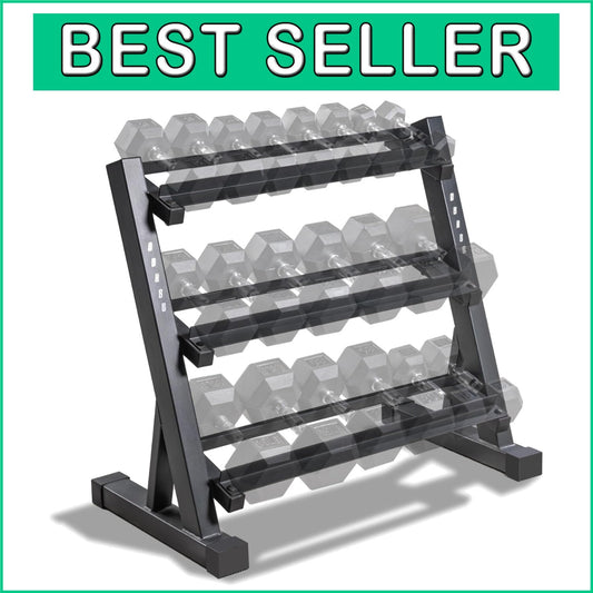 Durable Powder-Coated 3-Tier Weight Rack for Dumbbells and Kettlebells, Black
