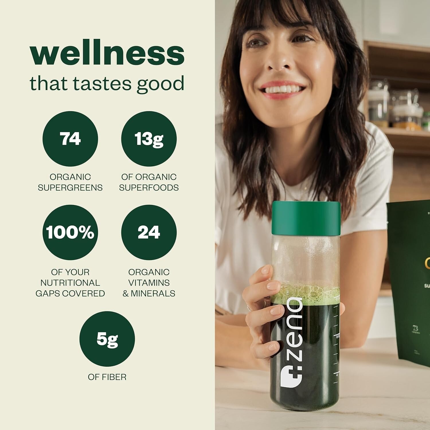 Zena Organic Super Greens Powder - 90+ Vitamins & Fiber, Watermelon Citrus Flav