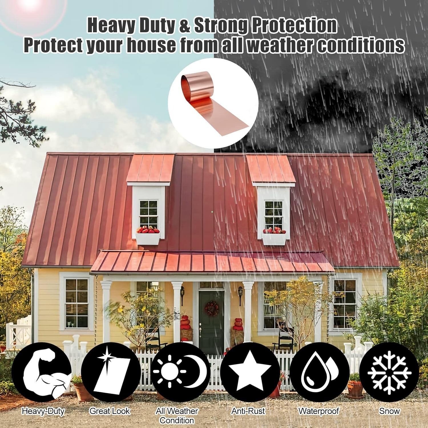 Durable 24 Ga Copper Flashing Roll - 0.5mm Thick with Gloves & Nails Included