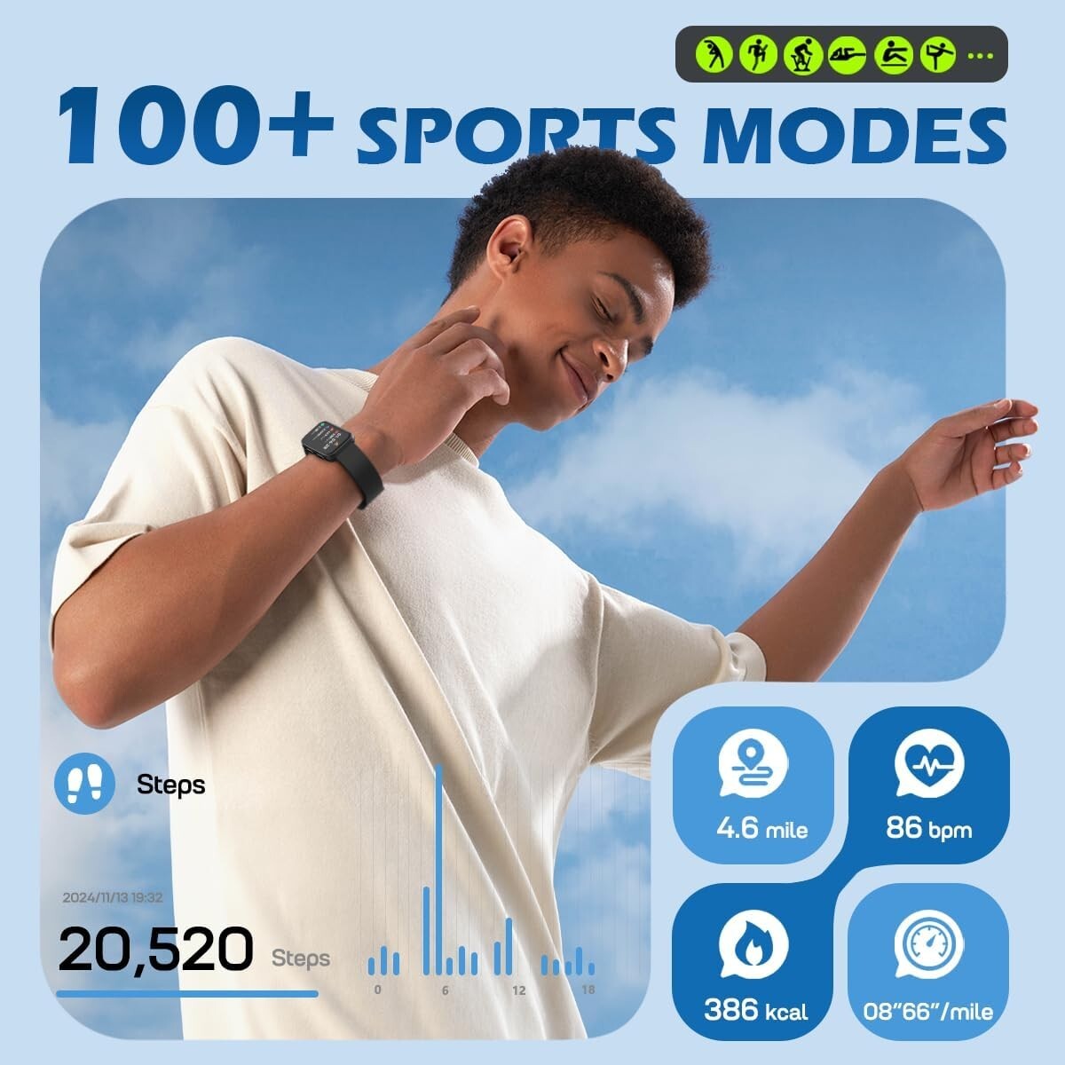 All-in-One Smart Fitness Tracker: Health Monitoring & IP68 Waterproof Design