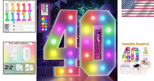 Vibrant 4FT Light-Up Marquee Number 40 for Unforgettable Birthday Celebrations
