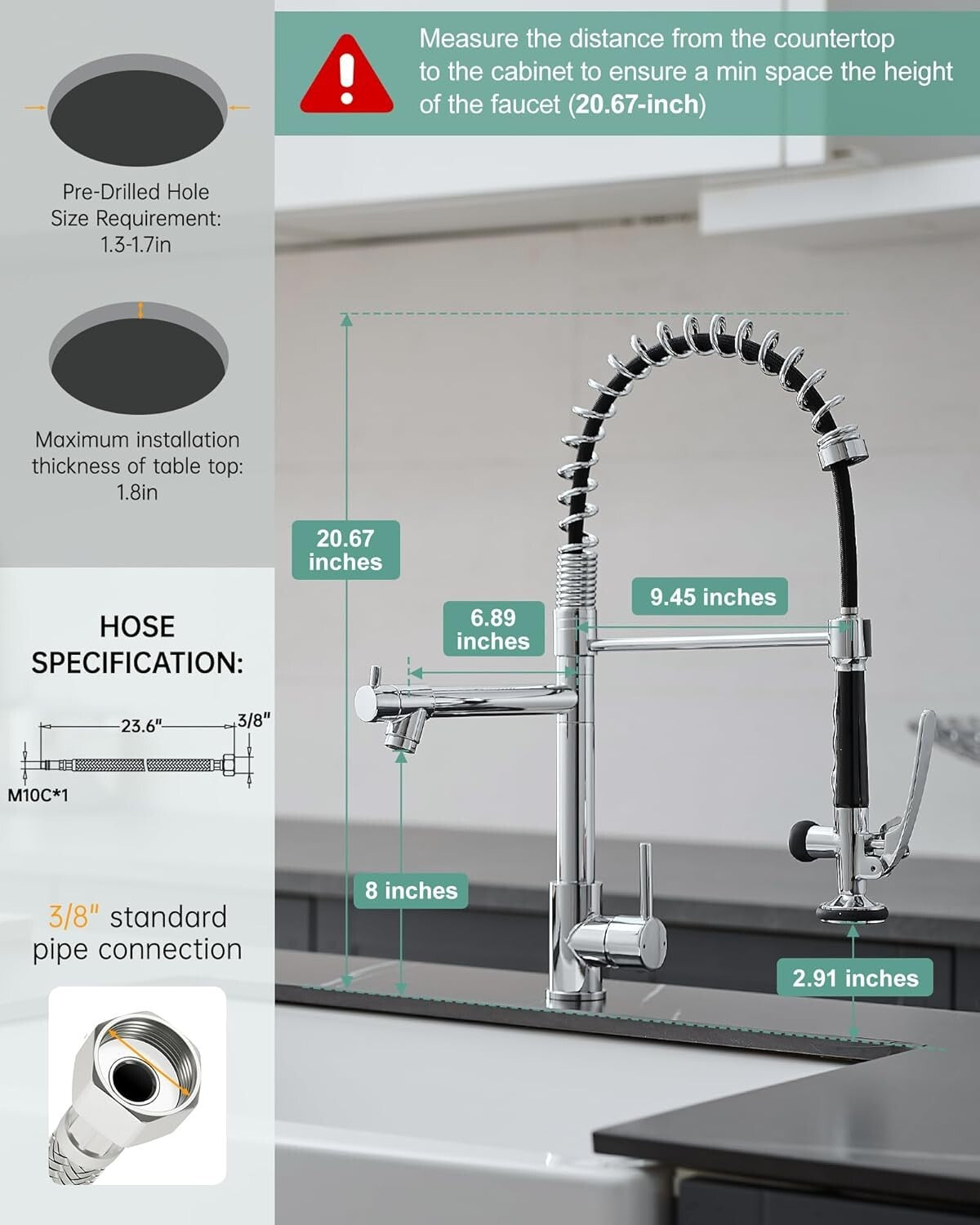 Heavy-Duty Chrome Single Handle Kitchen Faucet with High Arc & Pull Down Sprayer