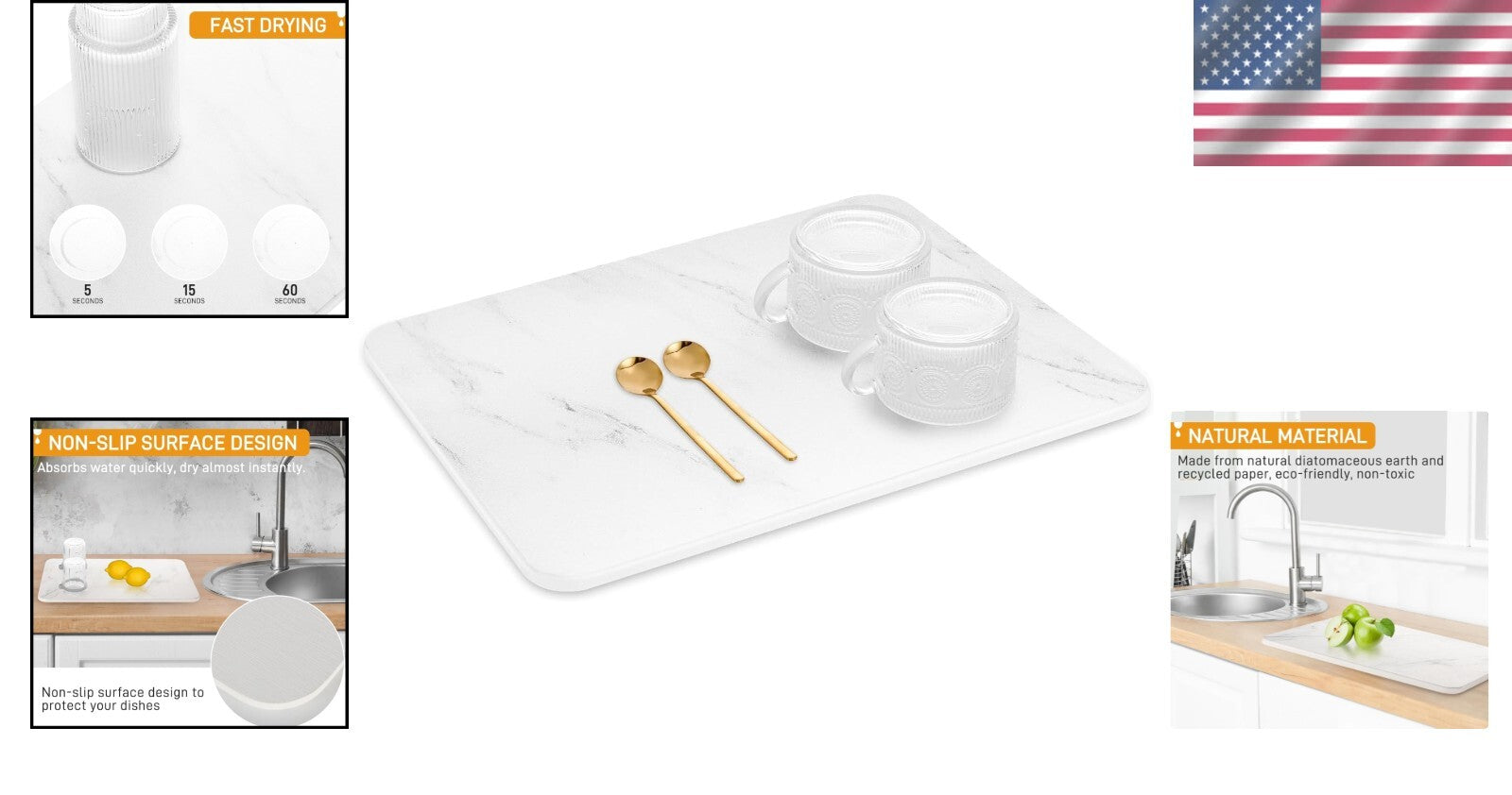 Heat Resistant Non-Slip Stone Drying Mat for Kitchen Counter, 15.7x23.8 Inches