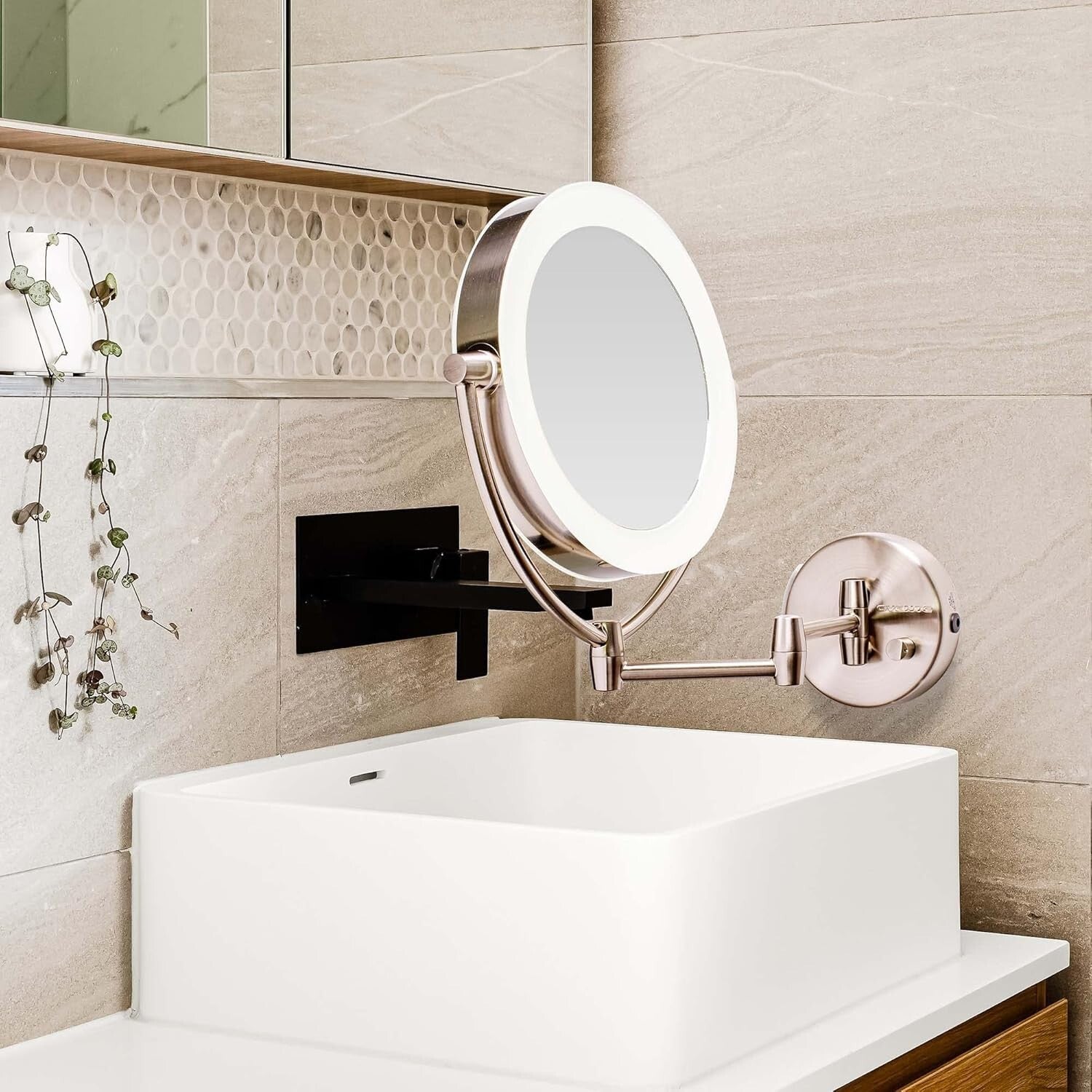 7.5" Lighted Wall Mount Makeup Mirror - 1X/10X Dual Magnification & Dimmable LED