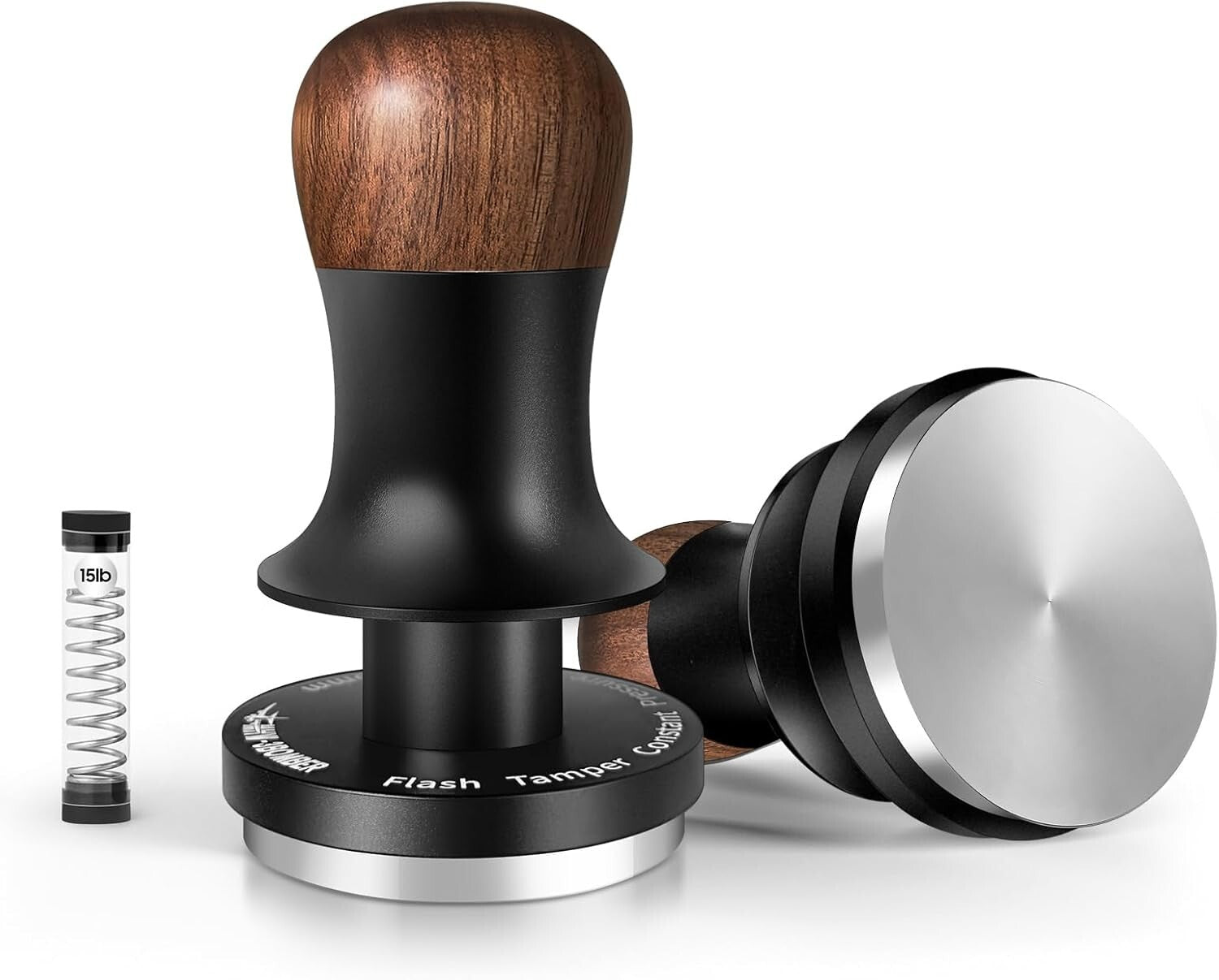 Elegant 58.5mm Espresso Tamper with Comfortable Walnut Handle & Pressure Gauge