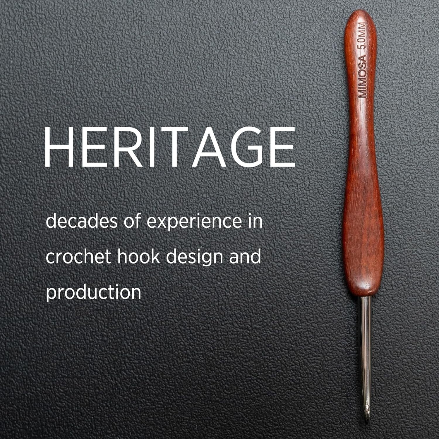 Ergonomic 5-Pack Crochet Hooks with Premium Stainless Steel & Bloodwood Handles